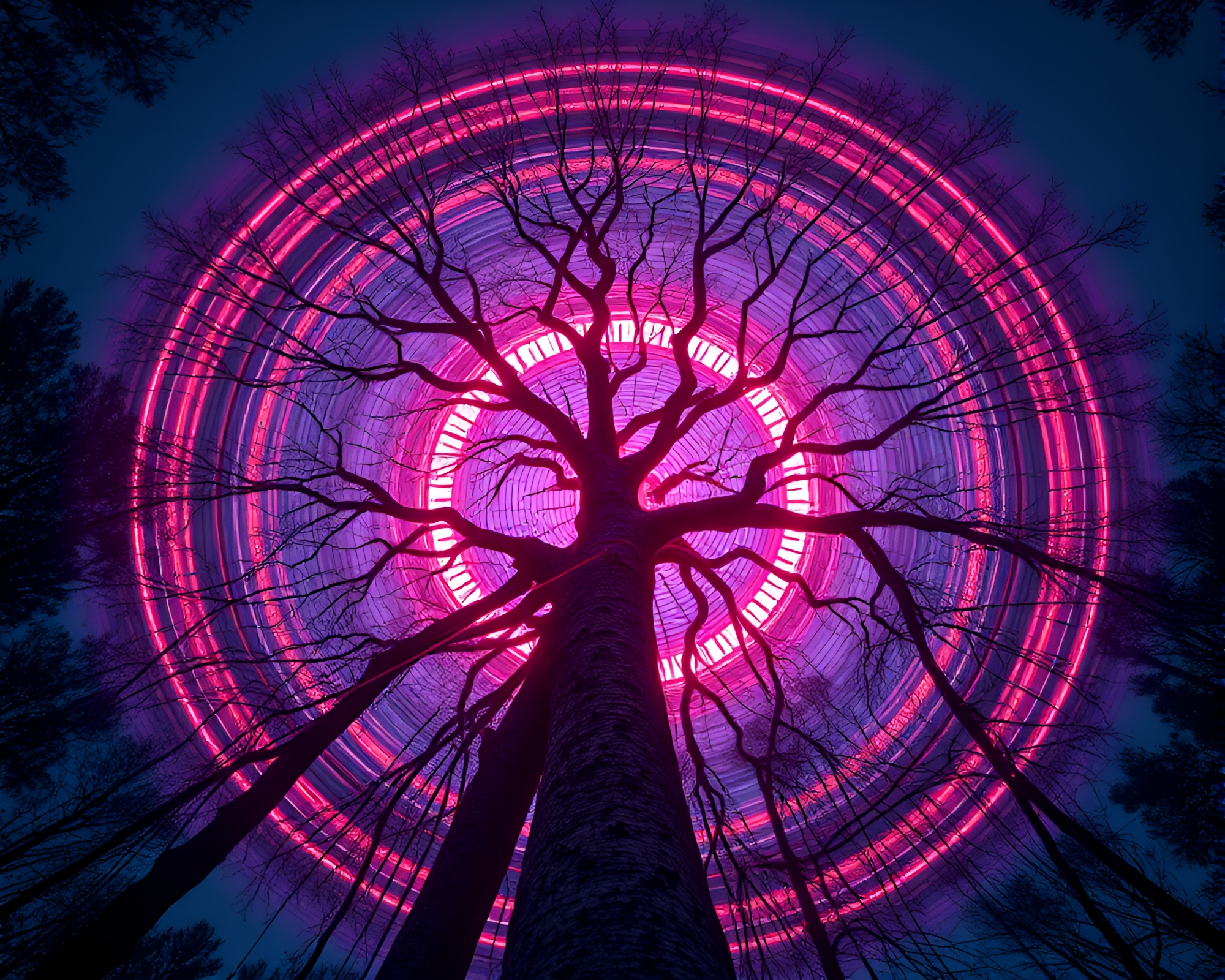 Vaporwave Wormhole Streetlamp Glow Composition – free AI stock image