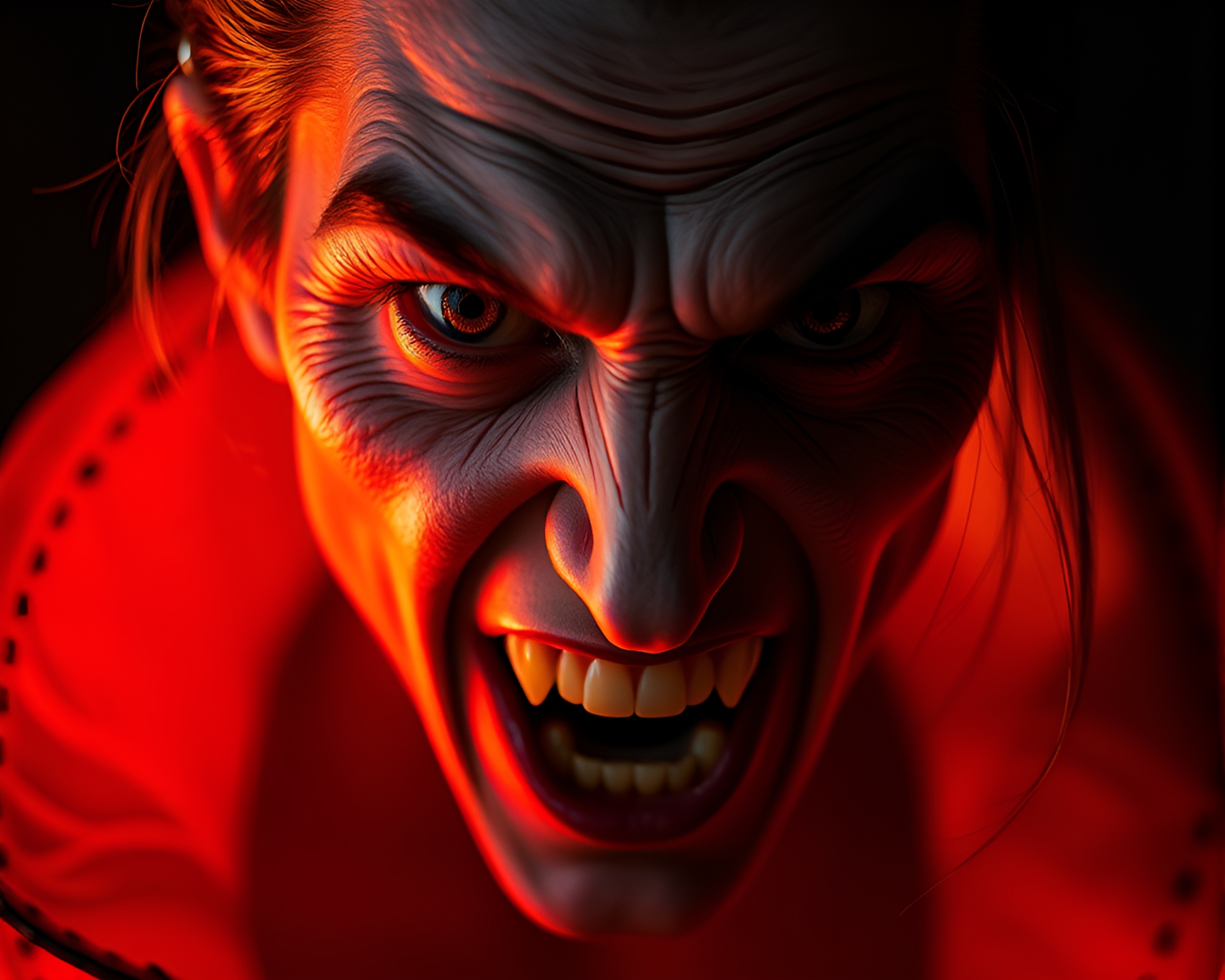 Intense Close-Up of Seductive Vampire with Fluorescent Glow – free AI stock image
