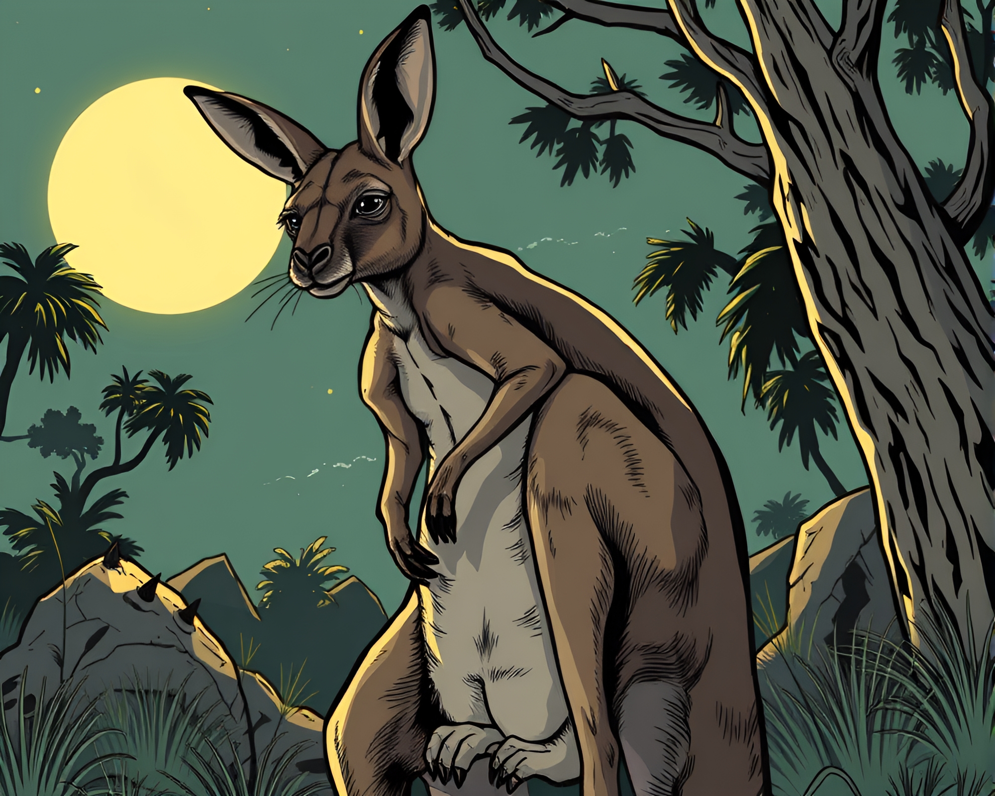Graphic Novel Kangaroo in Tight Crop Composition – free AI stock image