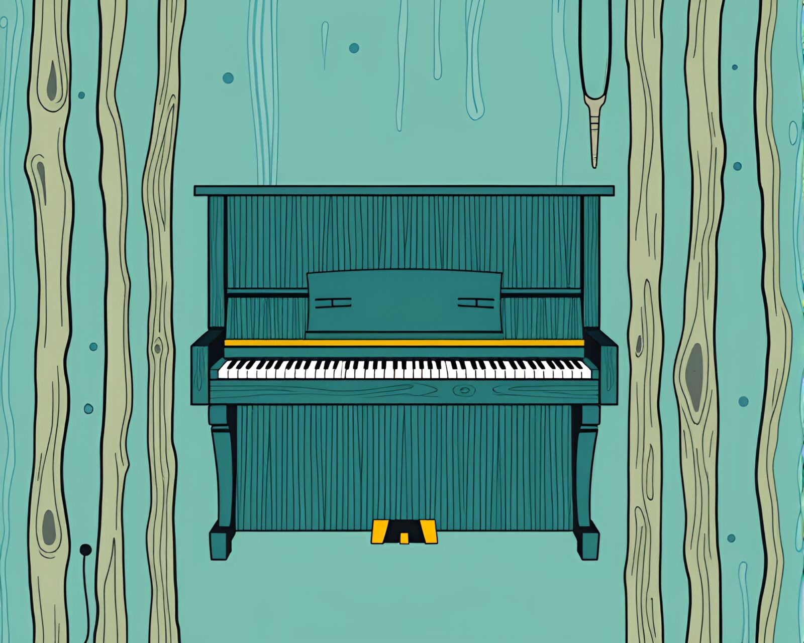 Illustration of a serene piano on detailed wood grains