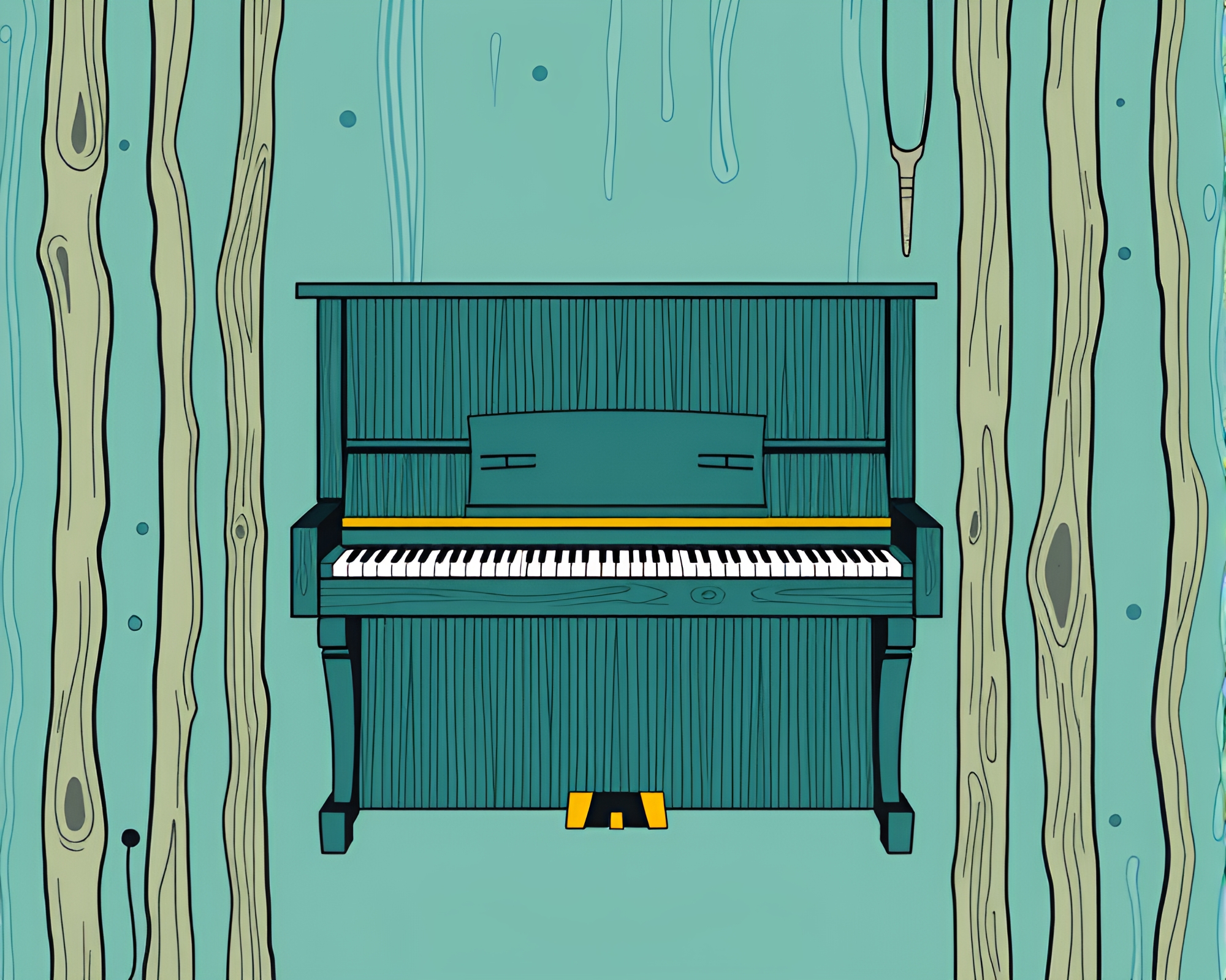 Teal Serenity: Piano Harmony on Wood Grain – free AI stock image