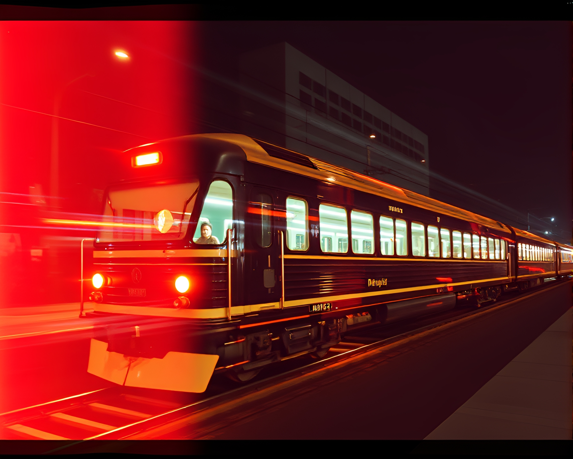 Retro Magnetic Levitation Train Double Exposure – free AI stock image