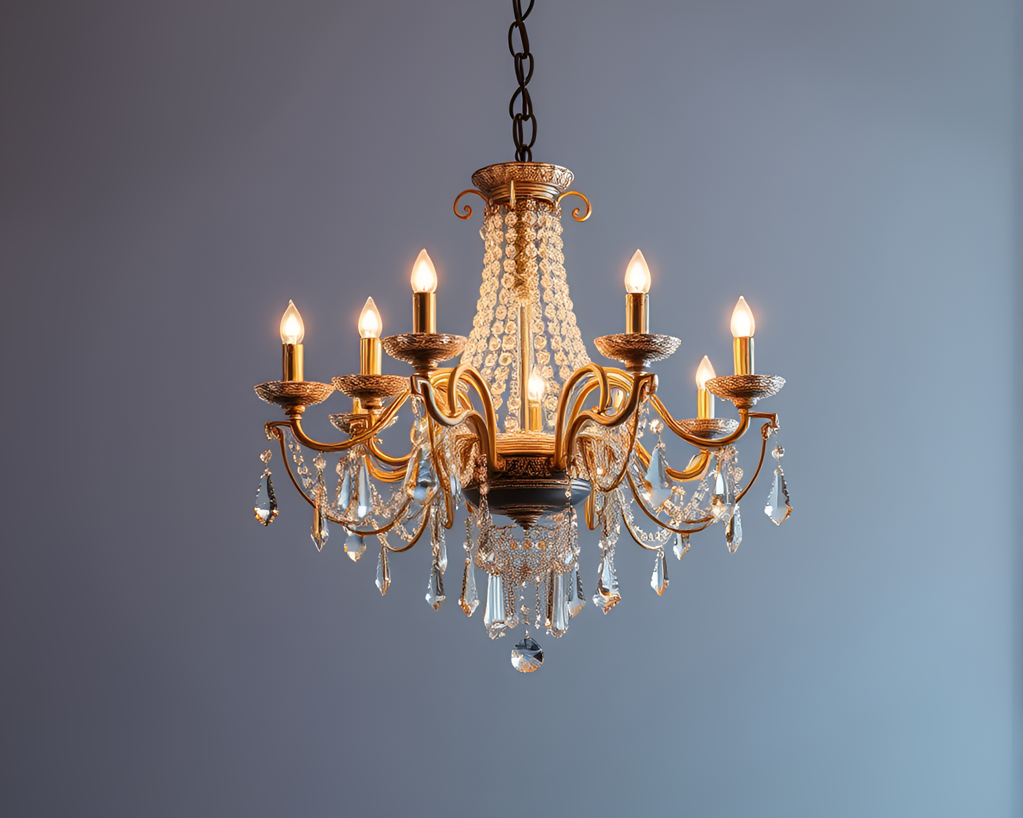 Elegant Crystal Chandelier in Earth Tones – free AI stock image