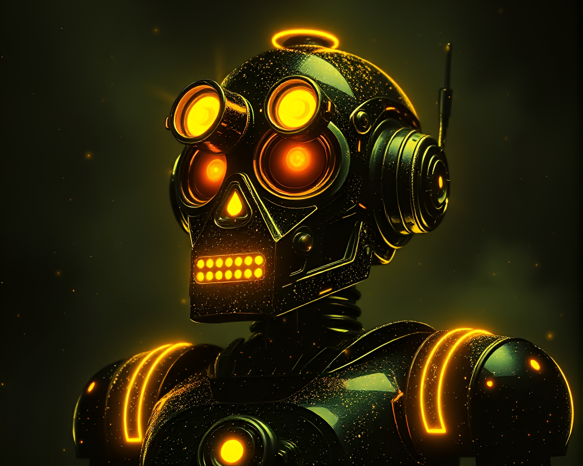 Steampunk Robot in Glowing Halftone Vector Art – free AI stock image