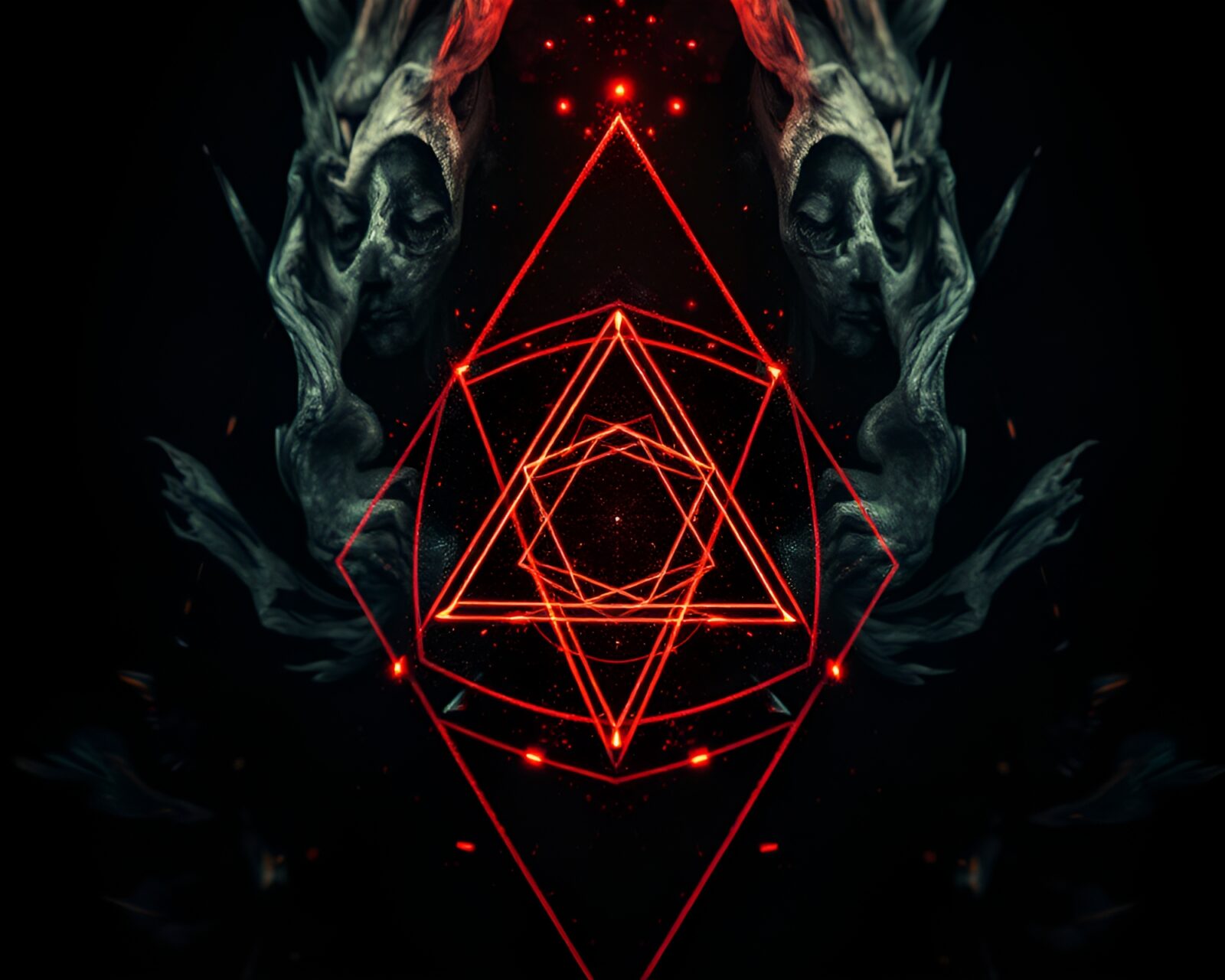 Intricate chromatic aberration in glowing sacred geometric shapes.