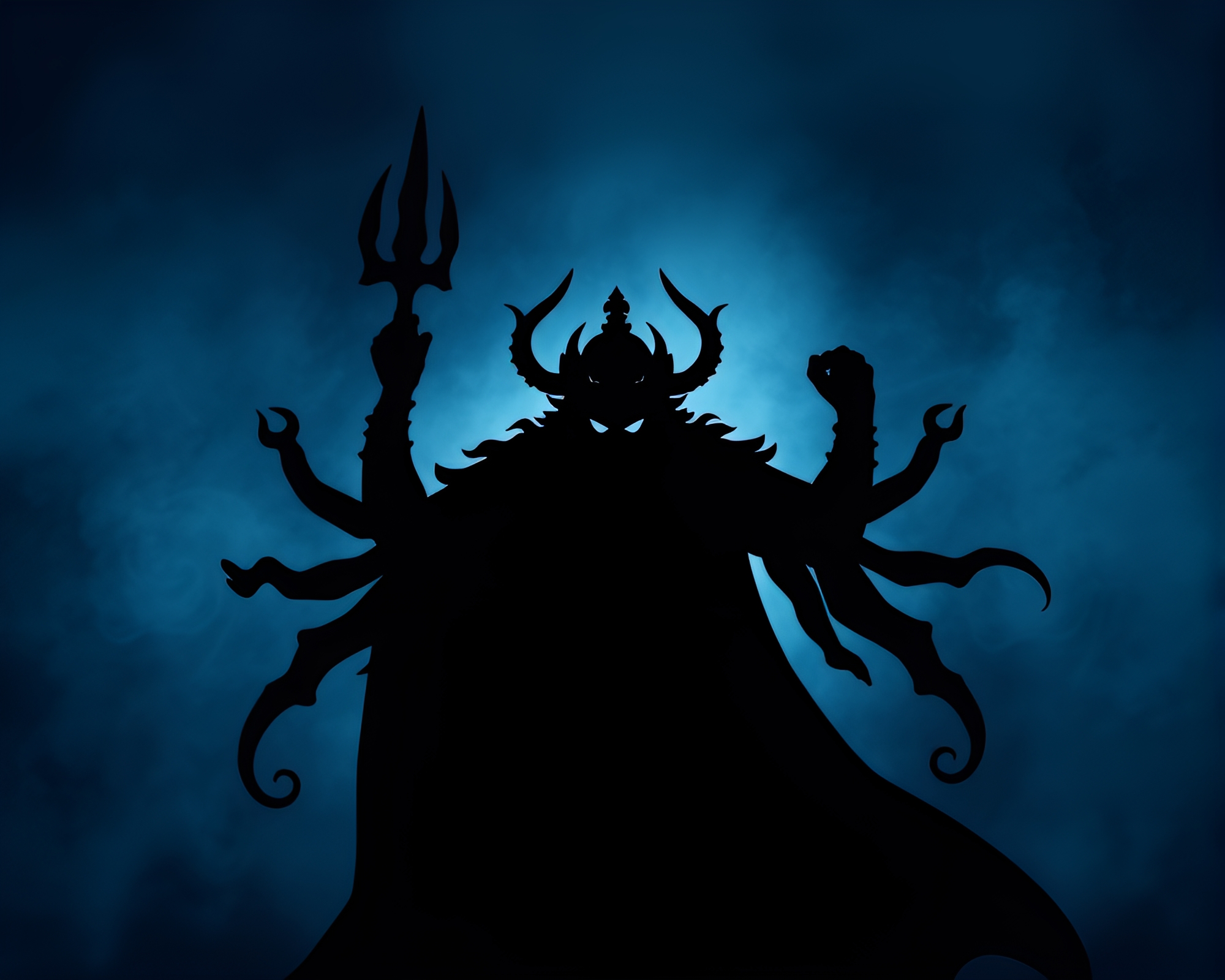 Ethereal Hydra Silhouettes in Mystical Indigo Light – free AI stock image