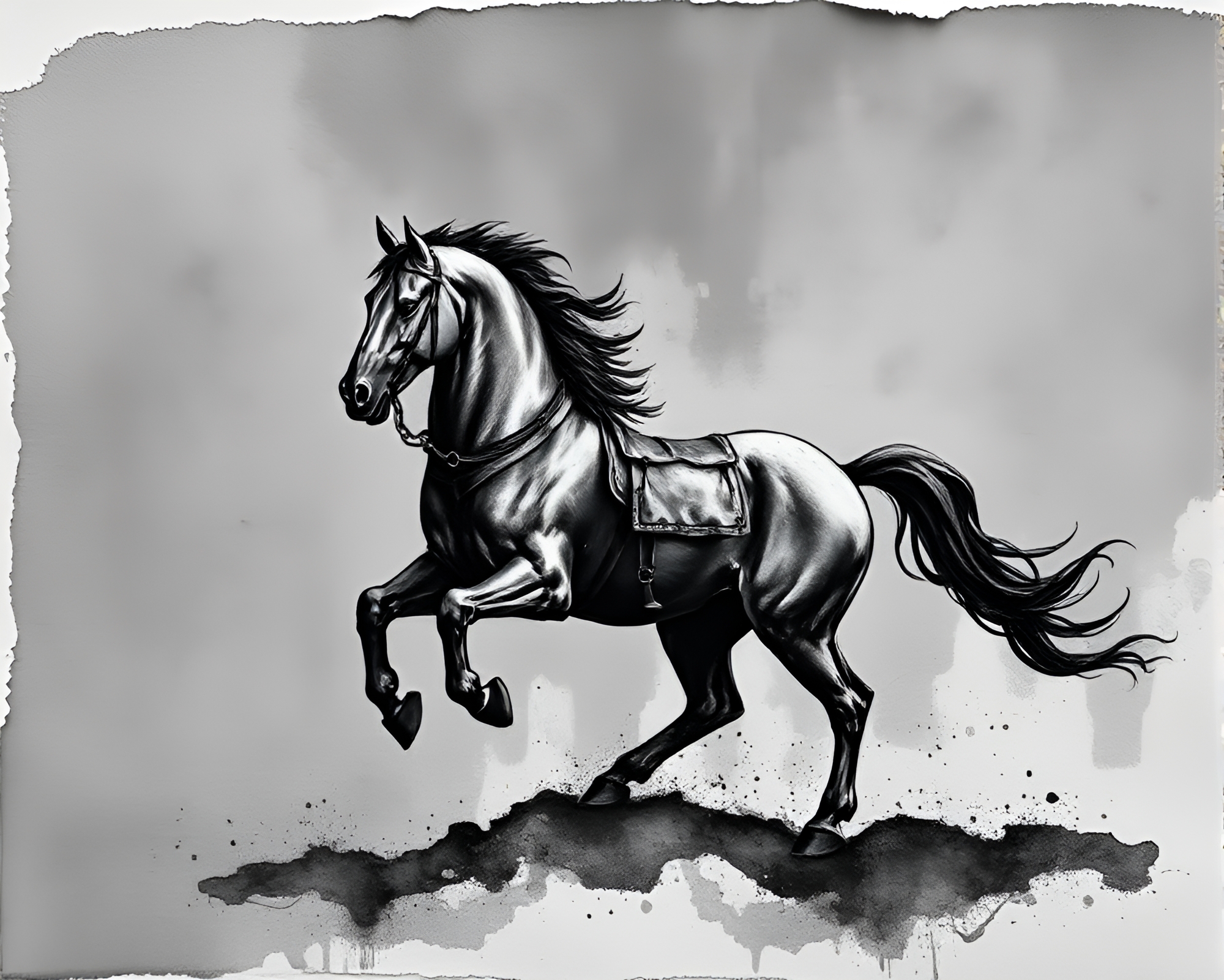 Centaur in torn-edge ink wash composition – free AI stock image