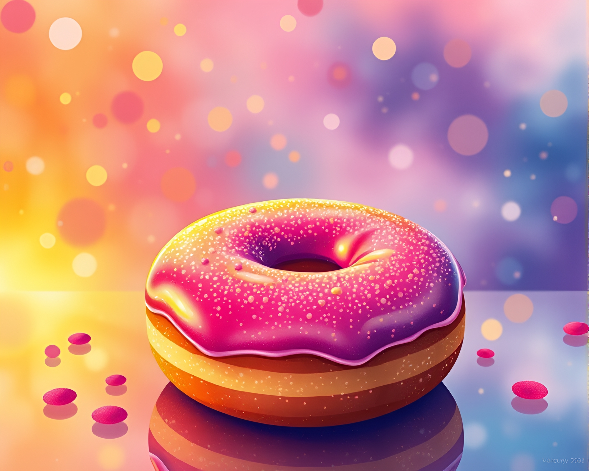 Sunset Fantasy Illustration of Jelly-Filled Doughnut – free AI stock image