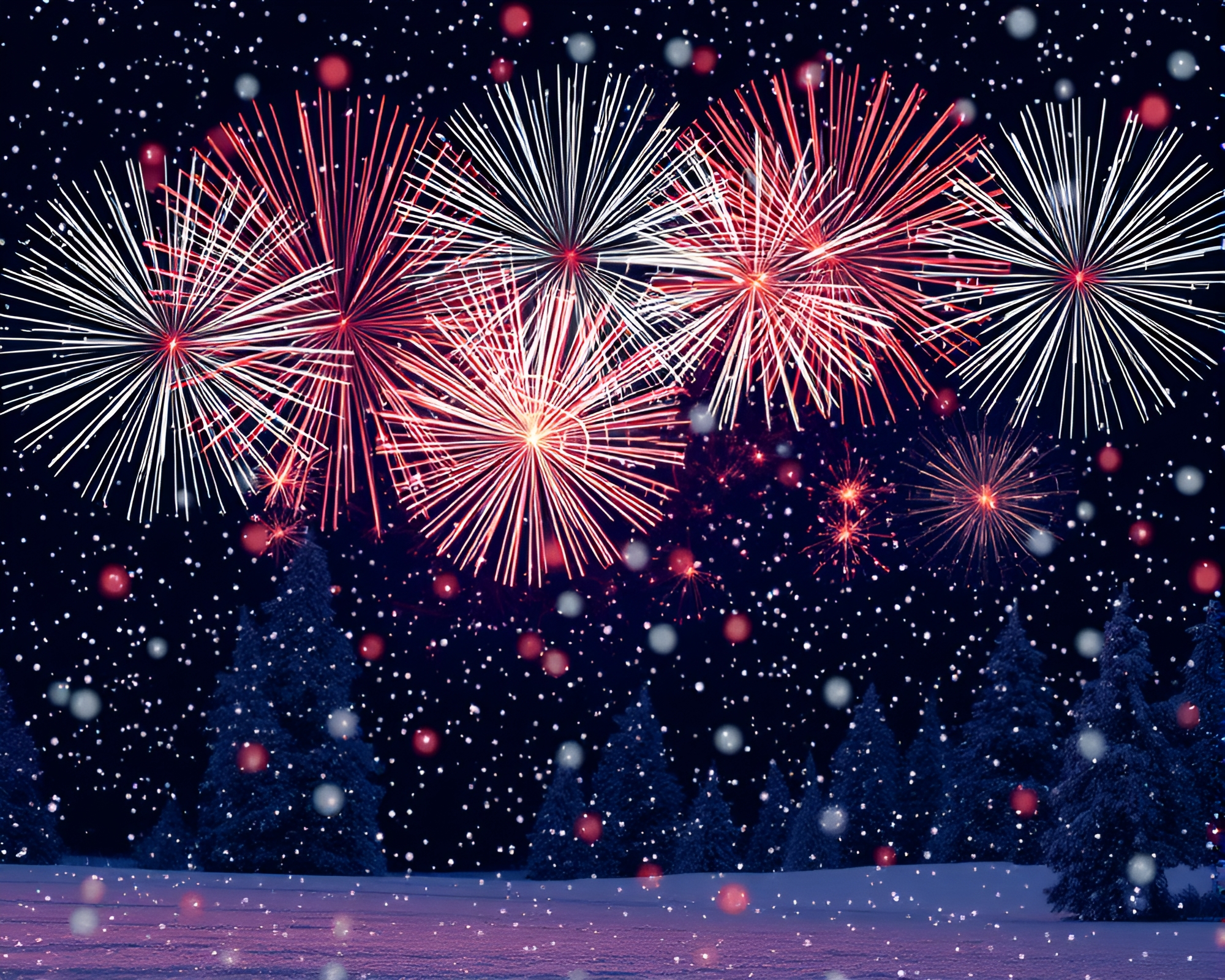 Winter Wonderland Fireworks Display – free AI stock image