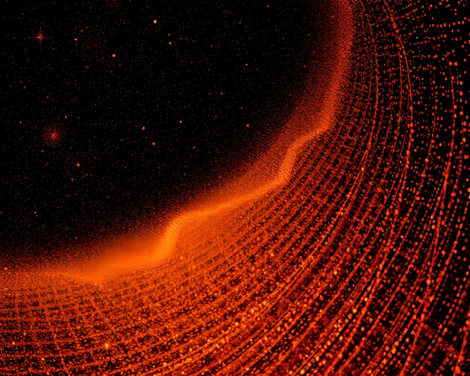 Dynamic angled ASCII art depicting celestial figures in rose gold hues