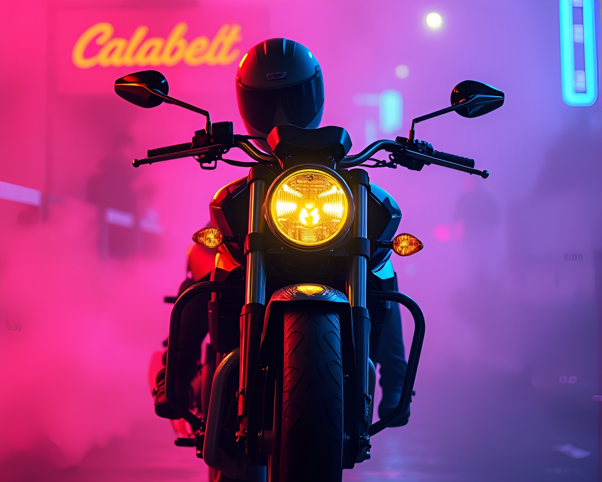 Neon Motorcycle in Smoky Haze Digital Painting – free AI stock image