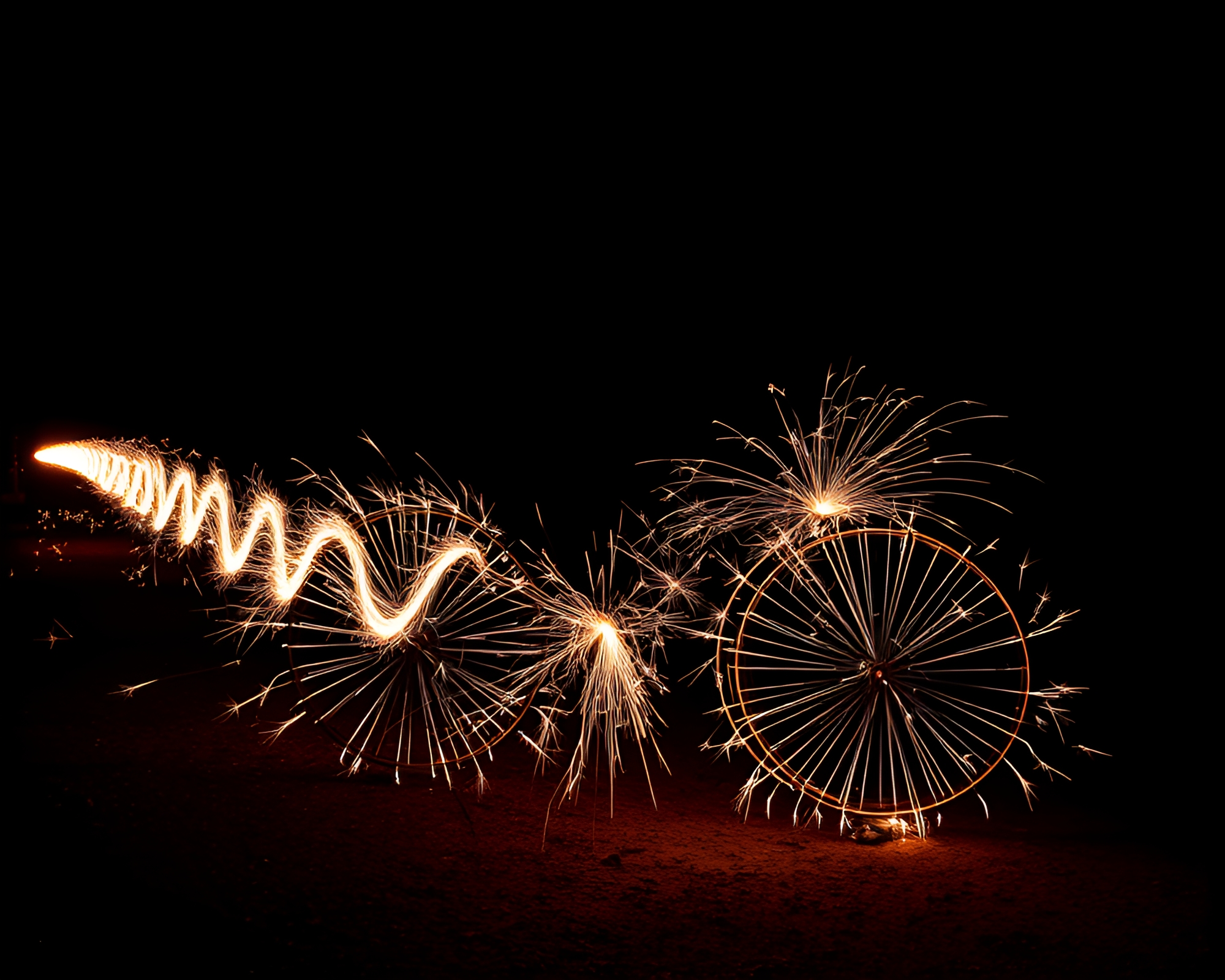 Bicycle Trail of Light: Sparkler Night Ride Fun – free AI stock image