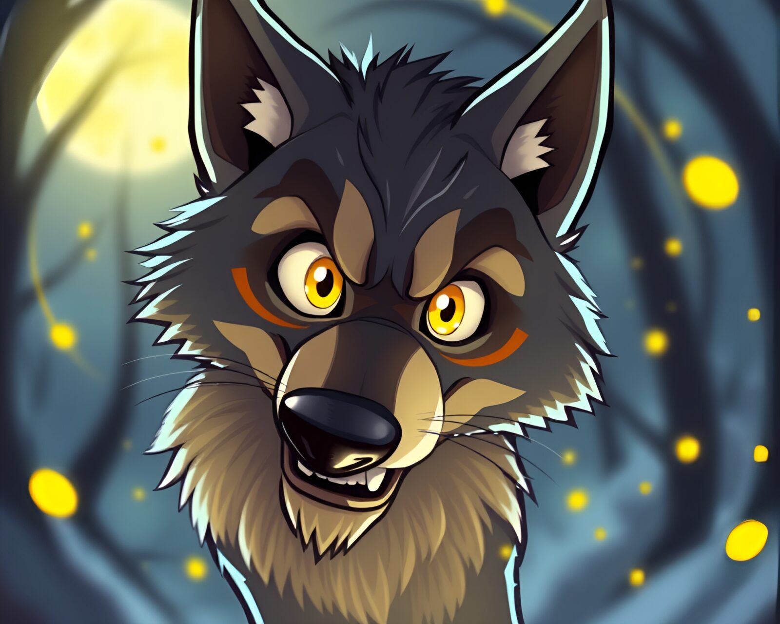 Cartoon-style werewolf amid swirling lemon yellow distortion.