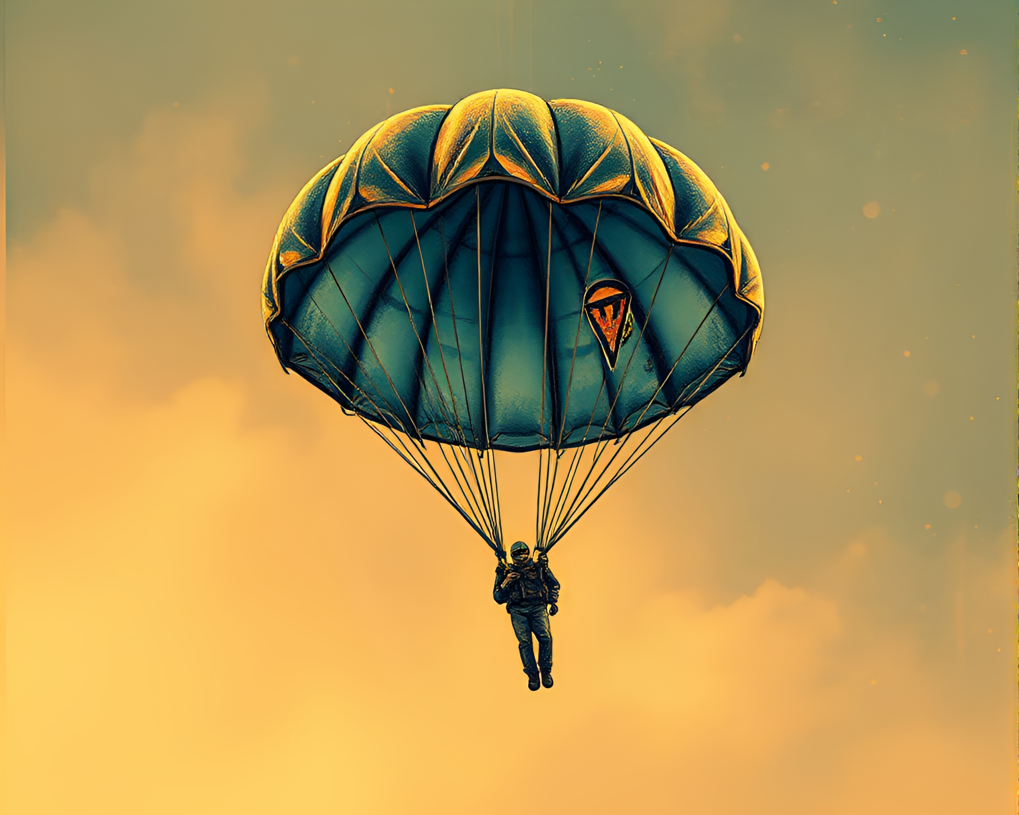 Steampunk Parachute Jumper with Gilded Highlights – free AI stock image