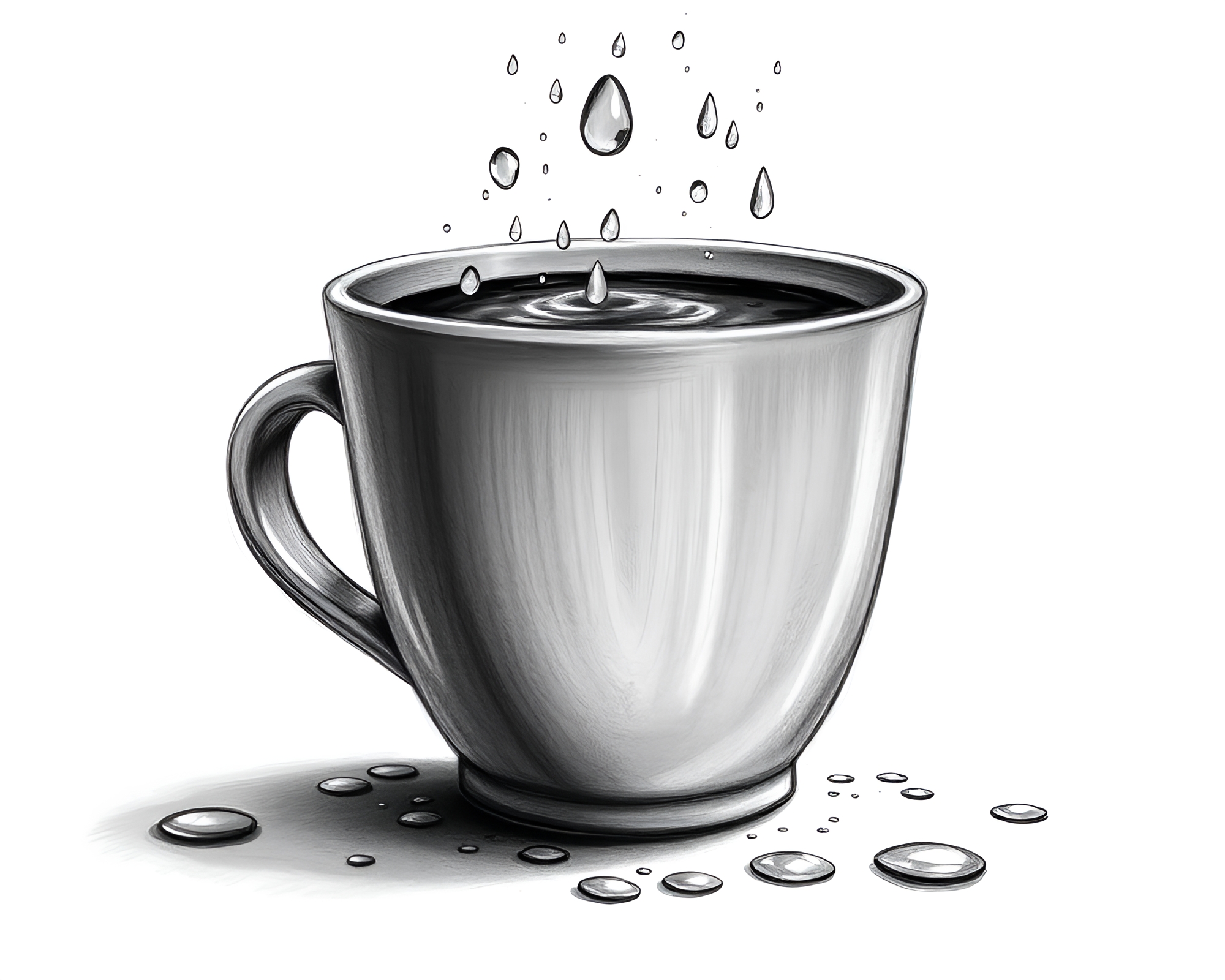 Raindrop Covered Coffee Cup in Blueprint Style – free AI stock image