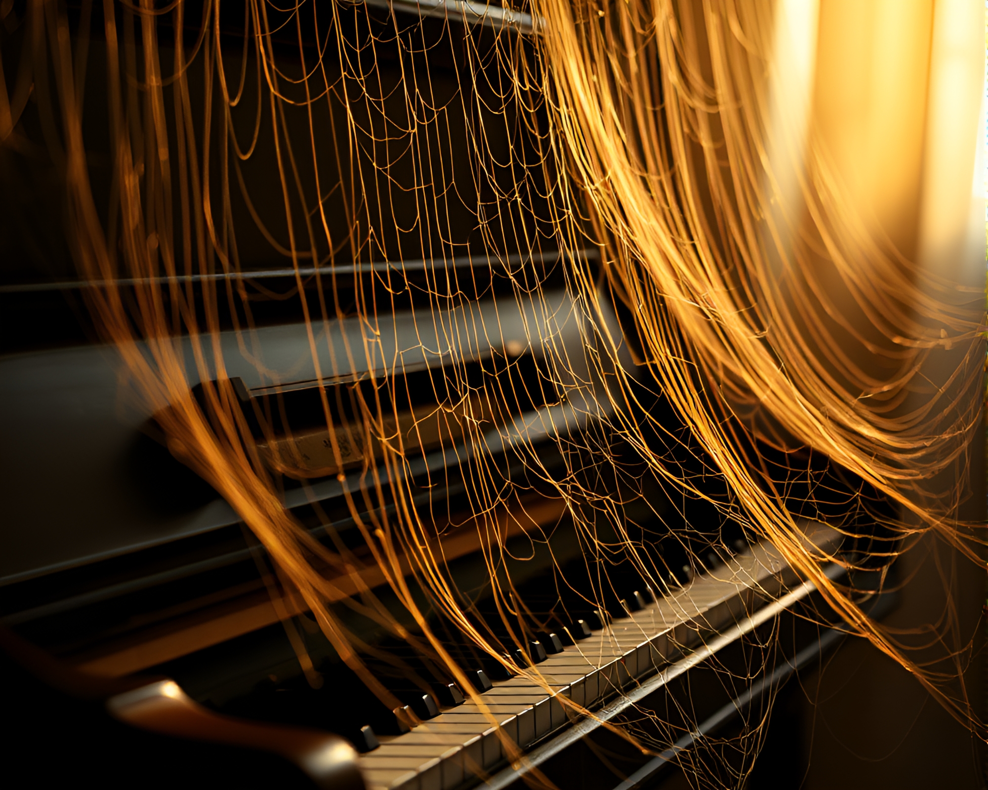 Ethereal Piano Melody among Golden Savannah Cobwebs – free AI stock image