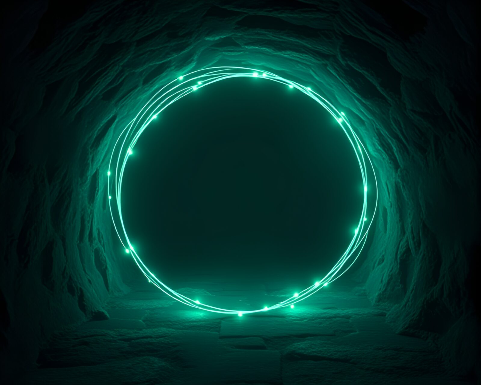 Wireframe render of a magical circle in dark basement