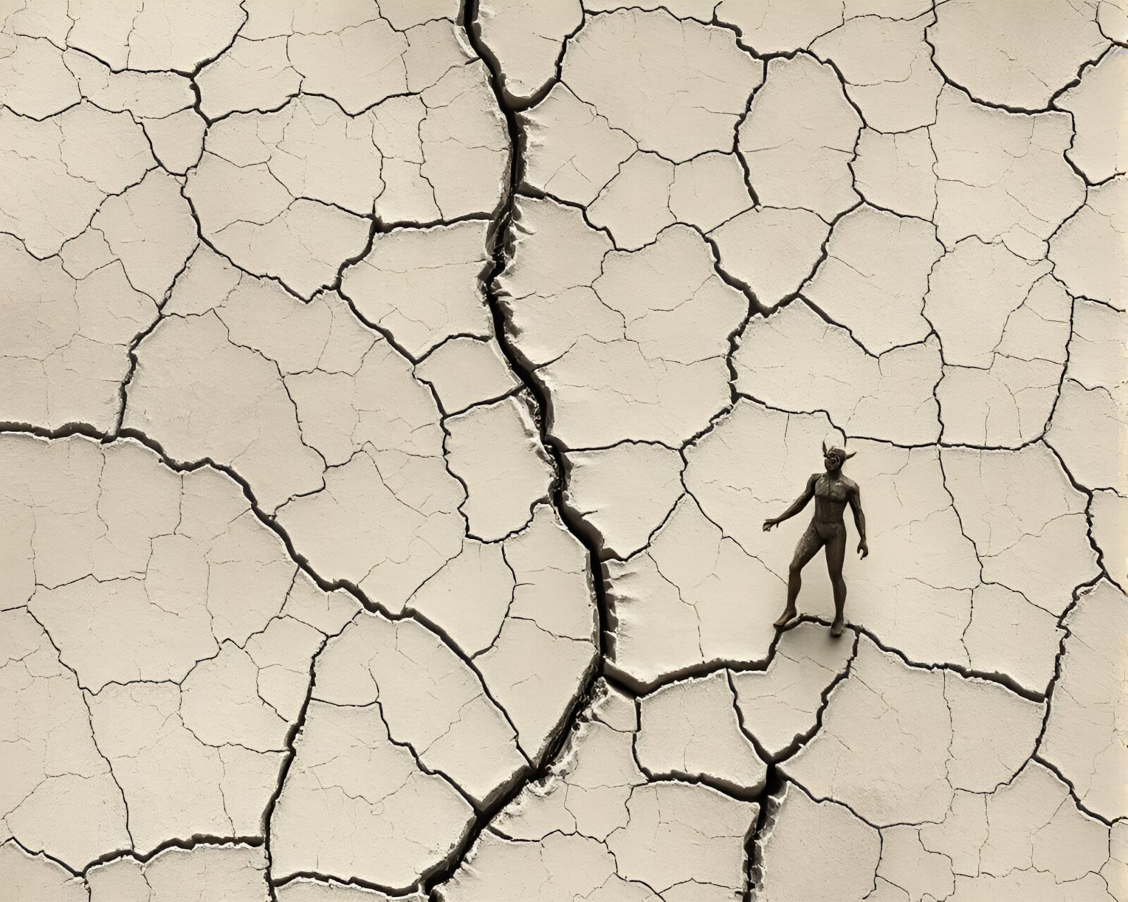 Fantasy illustration of an Elf on cracked snowy ground
