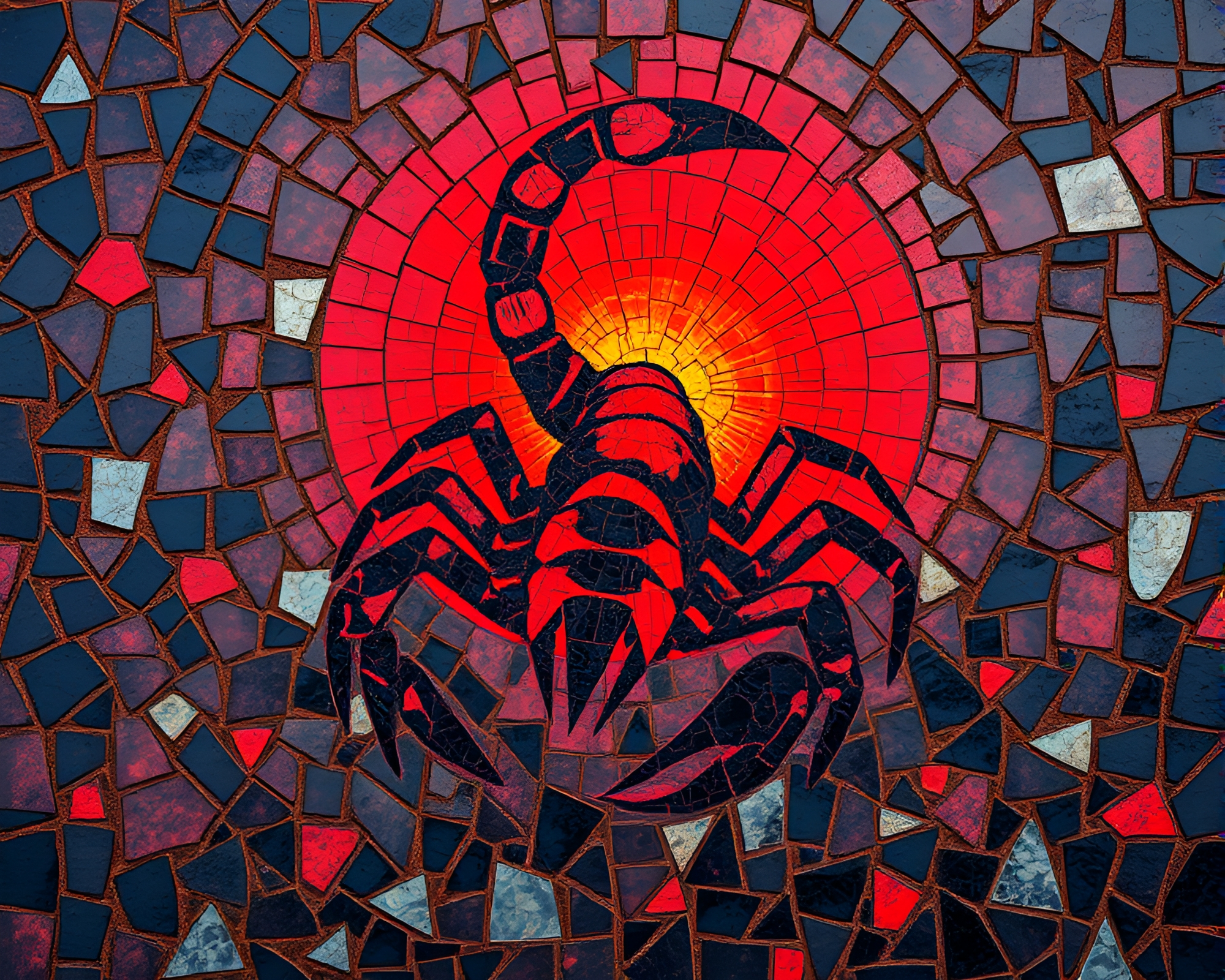 Scorpion Mosaic in Volcanic Glow – free AI stock image