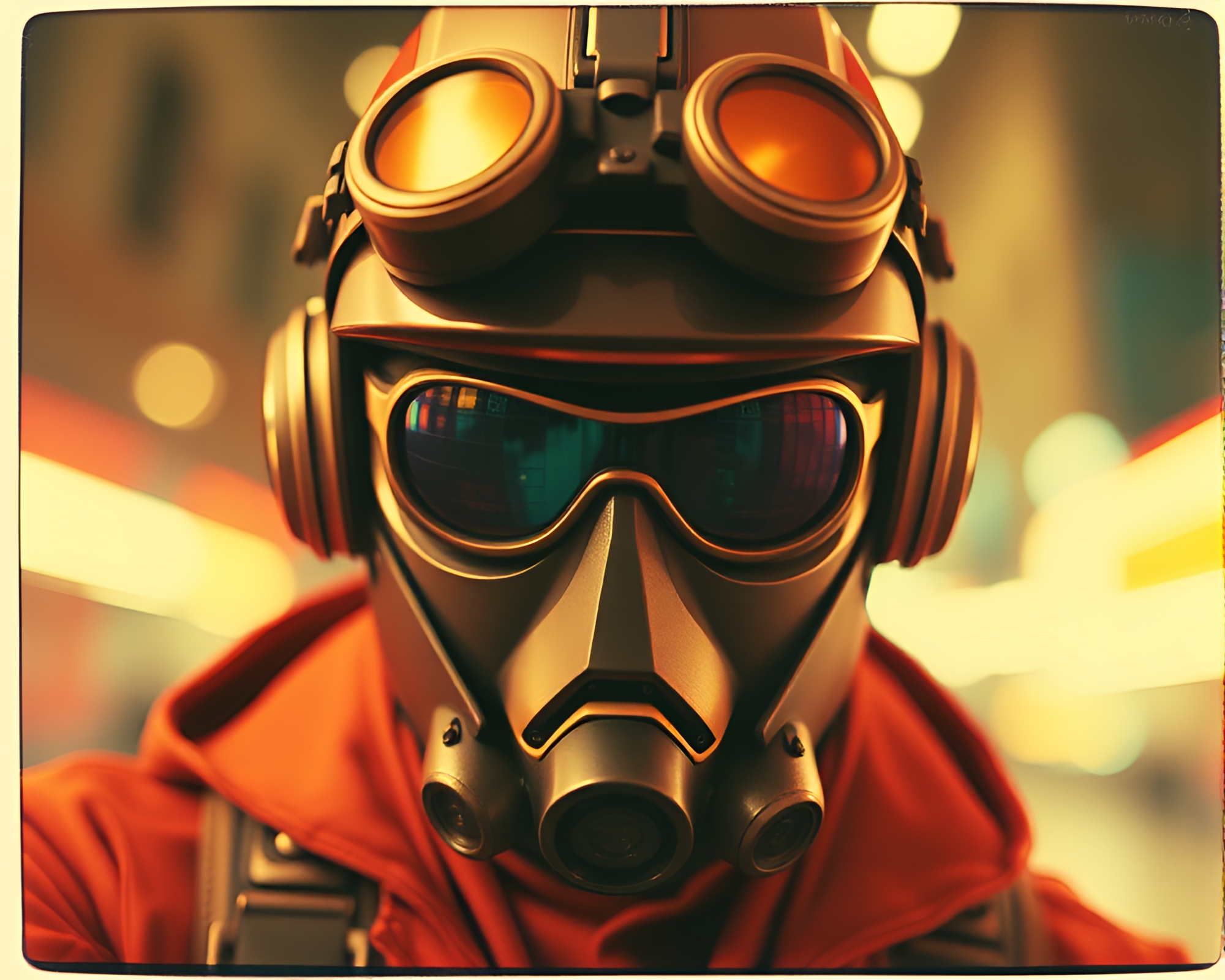 Cyberpunk Split Focus Vigilante with Bronze Sheen – free AI stock image