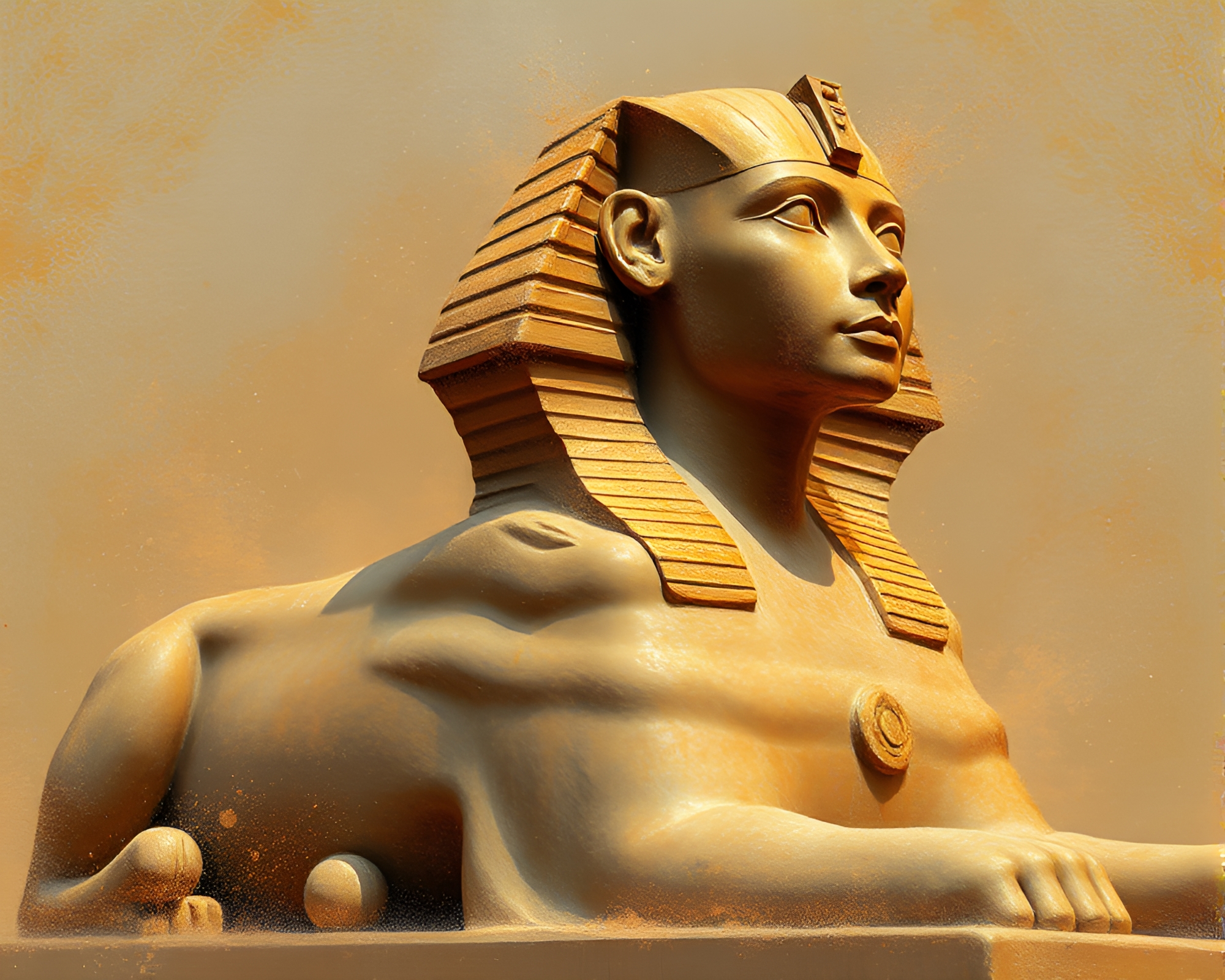 Glittering Sphinx Statue in Dust Overlay – free AI stock image