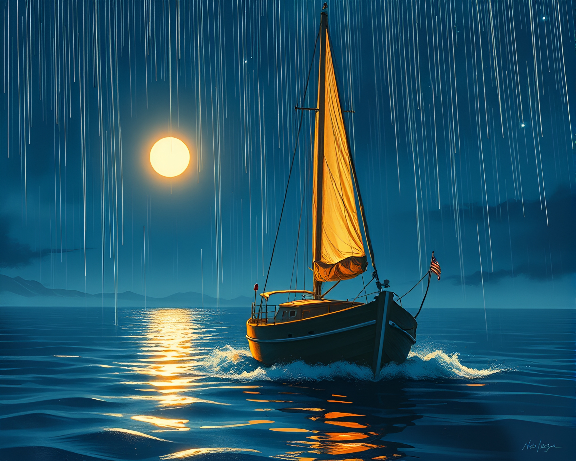 Manga Solar Sailboat Environment Portrait with Light Streaks – free AI stock image