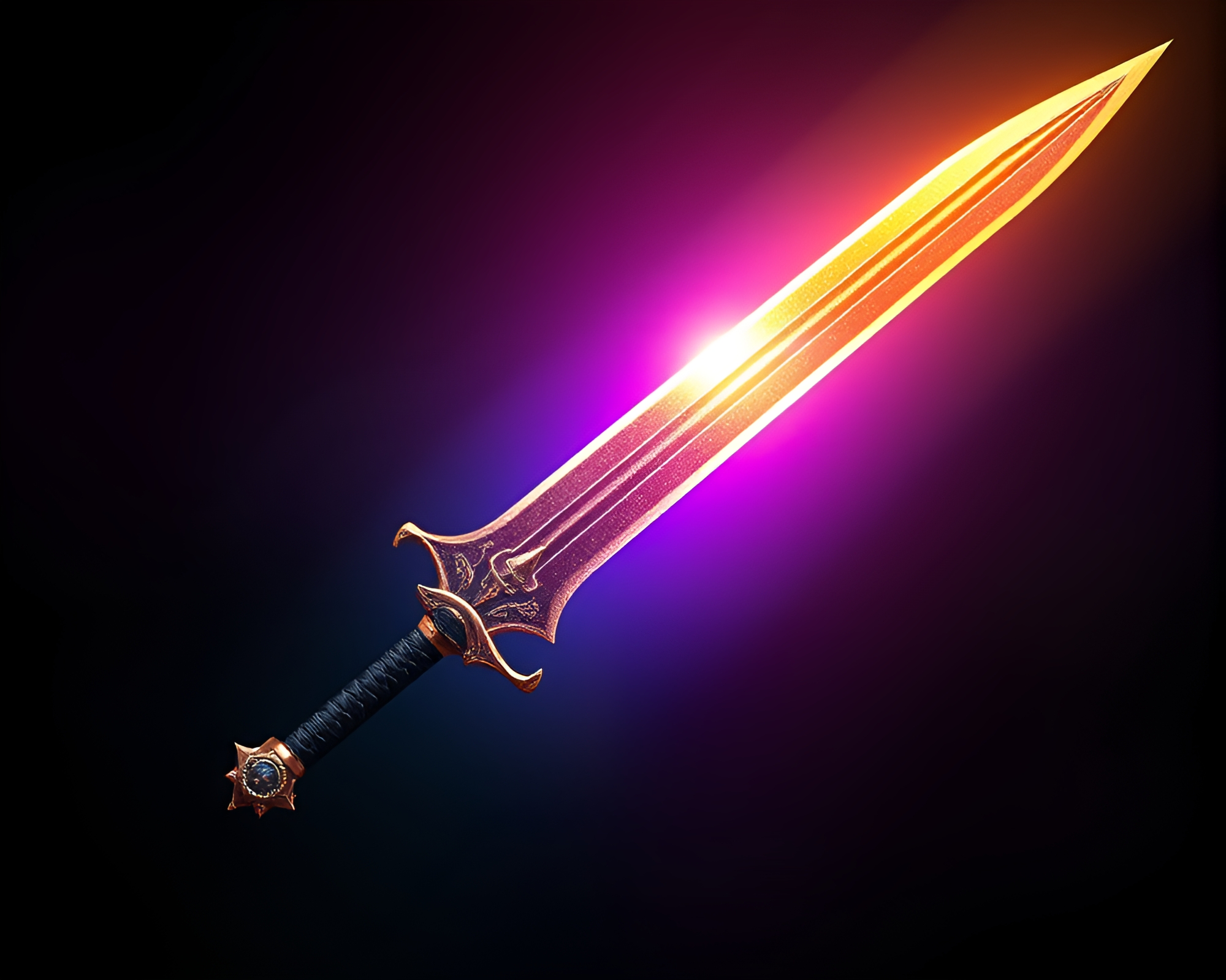 Gleaming Sword with Vibrant Rainbow Glow Fantasy Art – free AI stock image