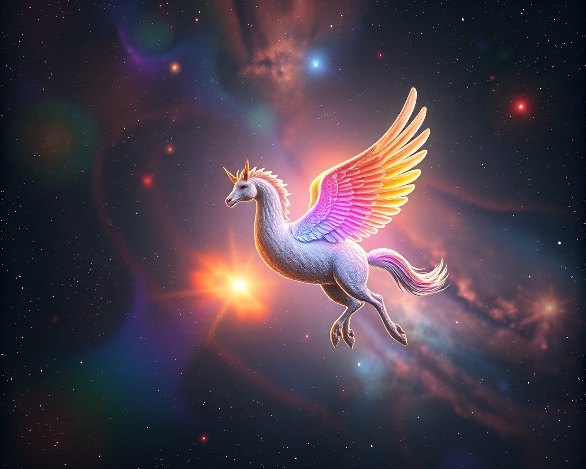 Celestial Pegasus in Cosmic Rainbow Serenity – free AI stock image