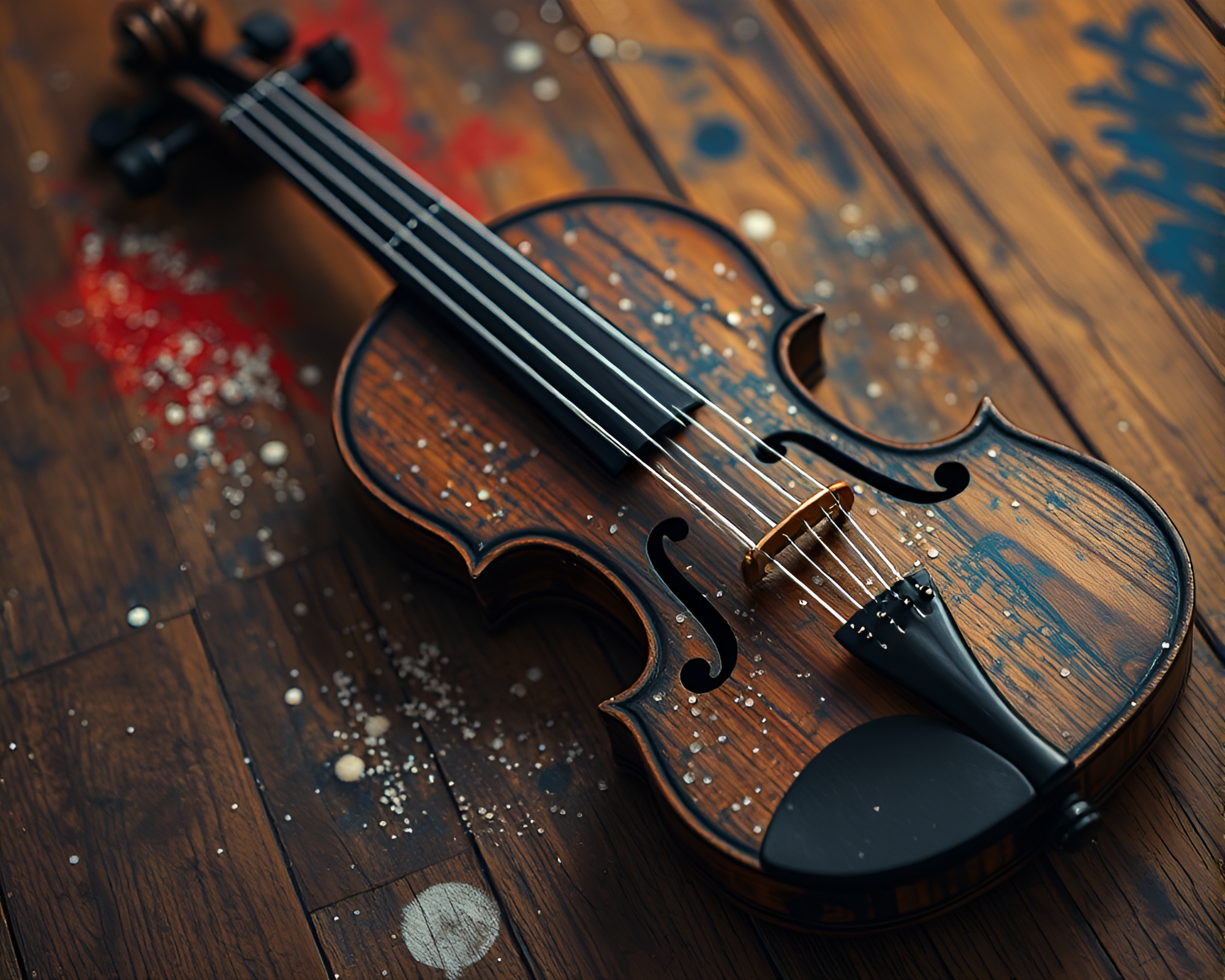 Indigo Mysteries: Stippled Wooden Violin Graffiti Art – free AI stock image