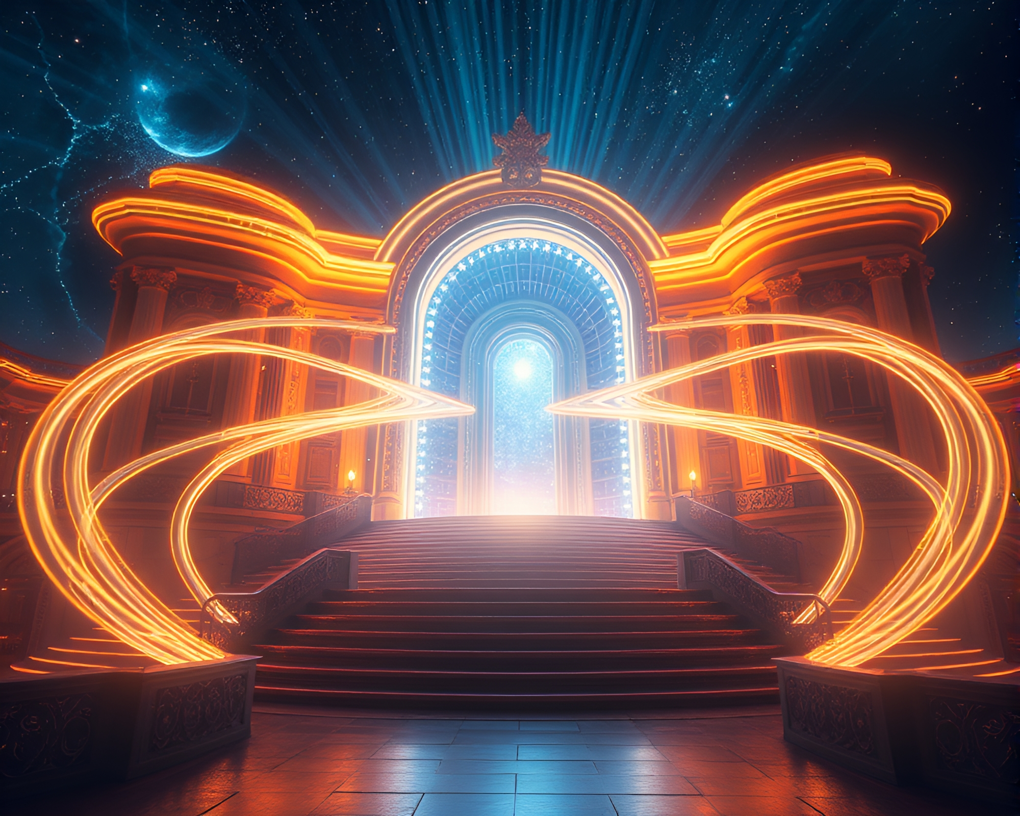 Multiverse Portal: Opera-House Glow CGI Render – free AI stock image
