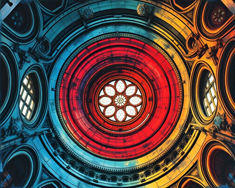 Gothic Triadic Spiral Cathedral Mixed Media Artwork – free AI stock image