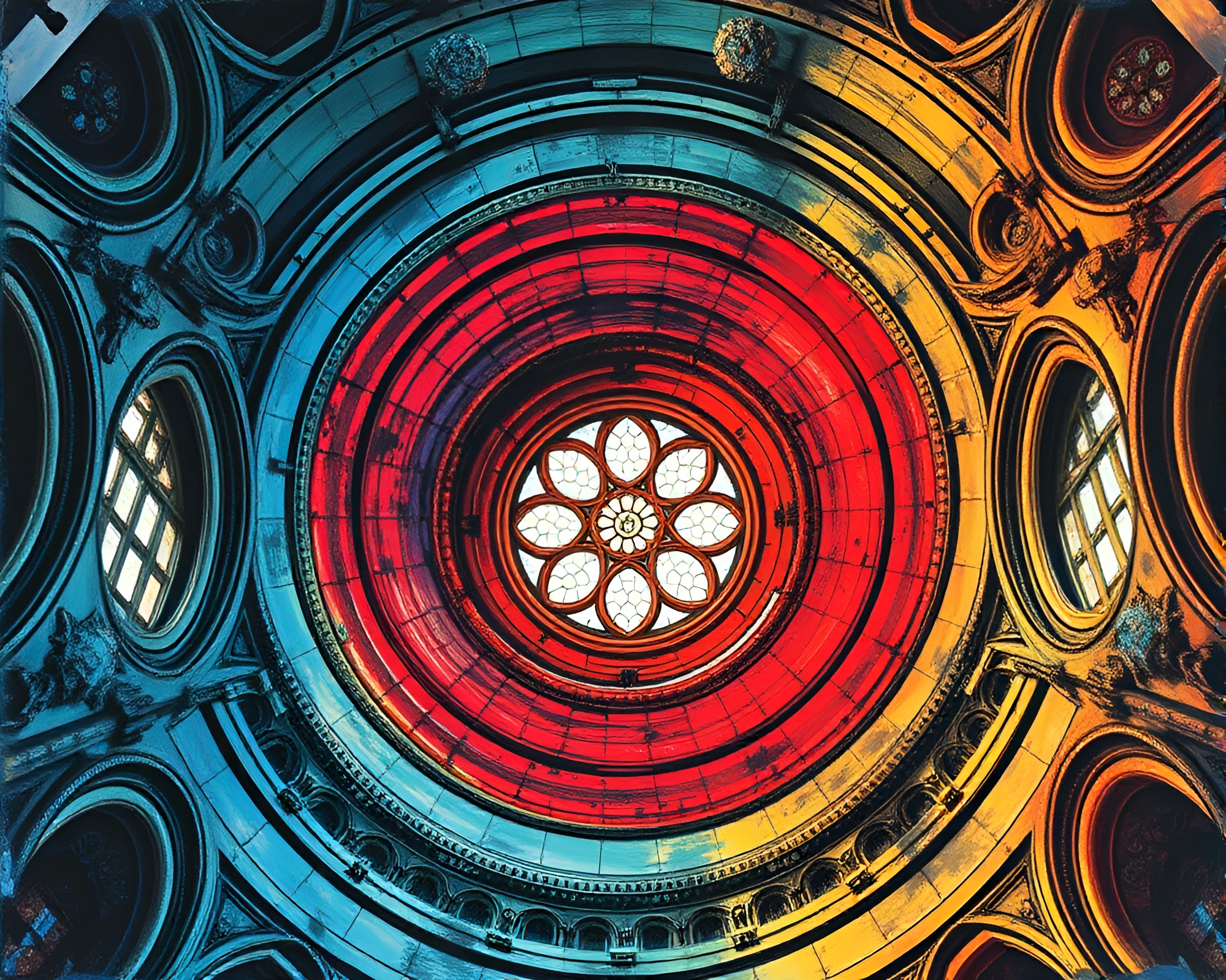 Gothic Triadic Spiral Cathedral Mixed Media Artwork – free AI stock image