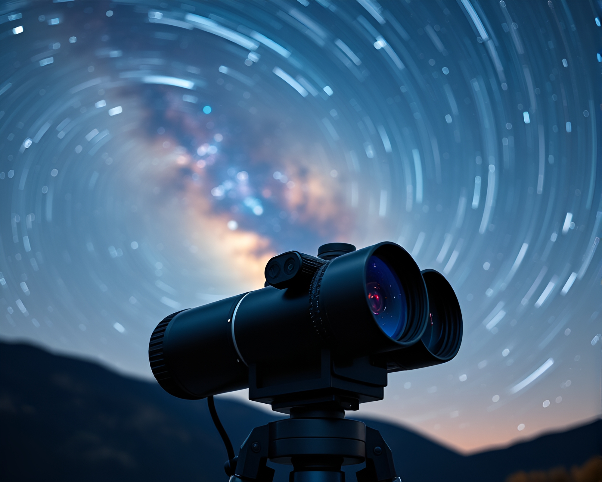 Binoculars gazing at ethereal Milky Way swirl – free AI stock image