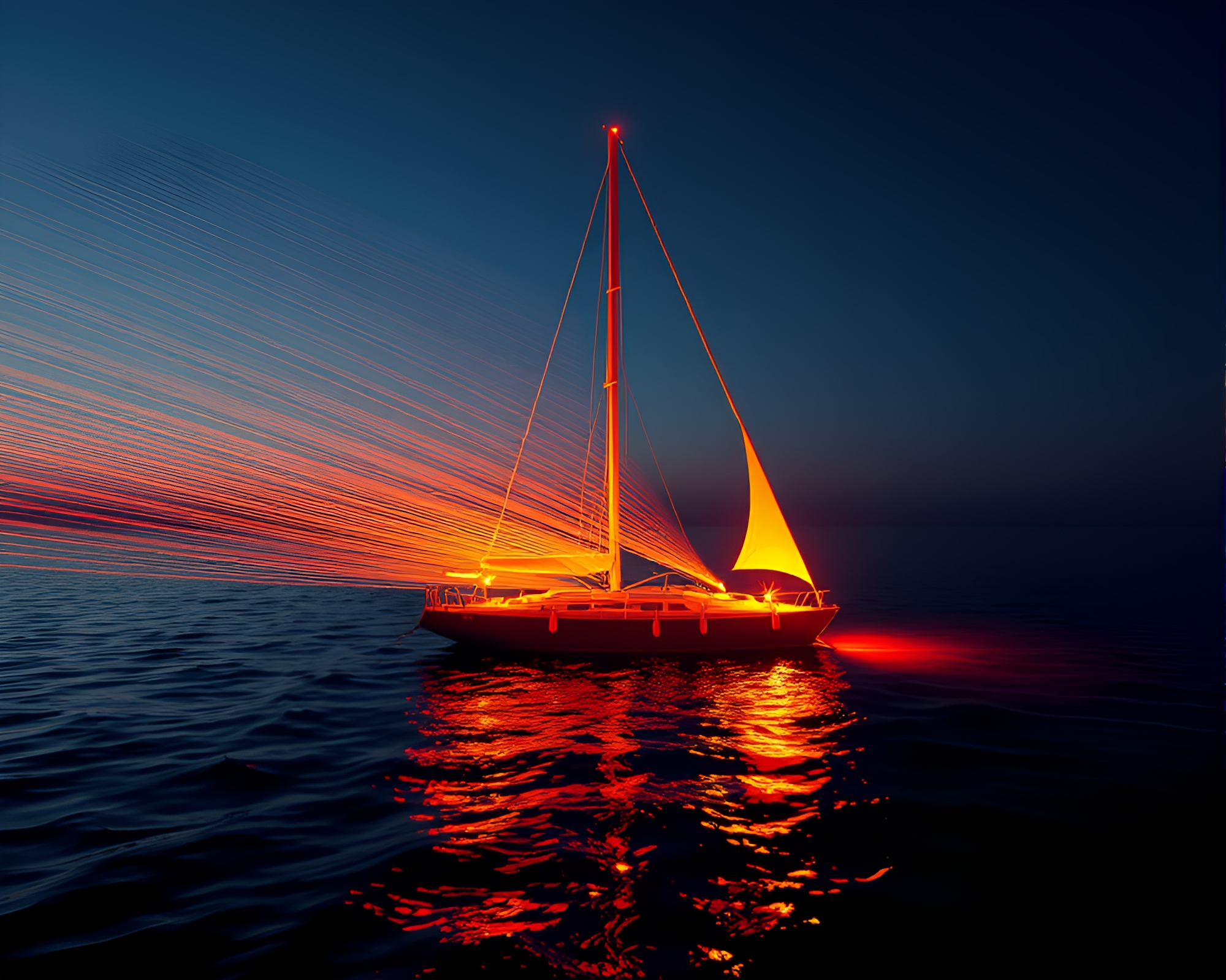 Solar Sailboat on Infrared Fiber Optics Ocean – free AI stock image