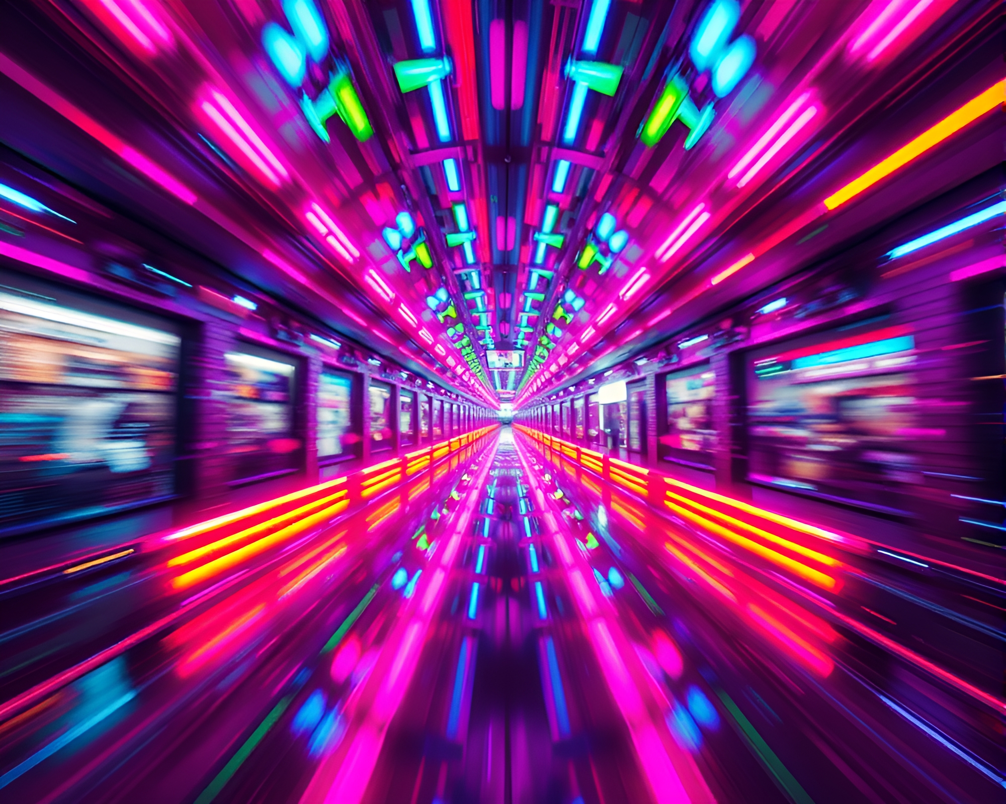 Neon Kaleidoscope: Comic Book Pan Motion Blur – free AI stock image