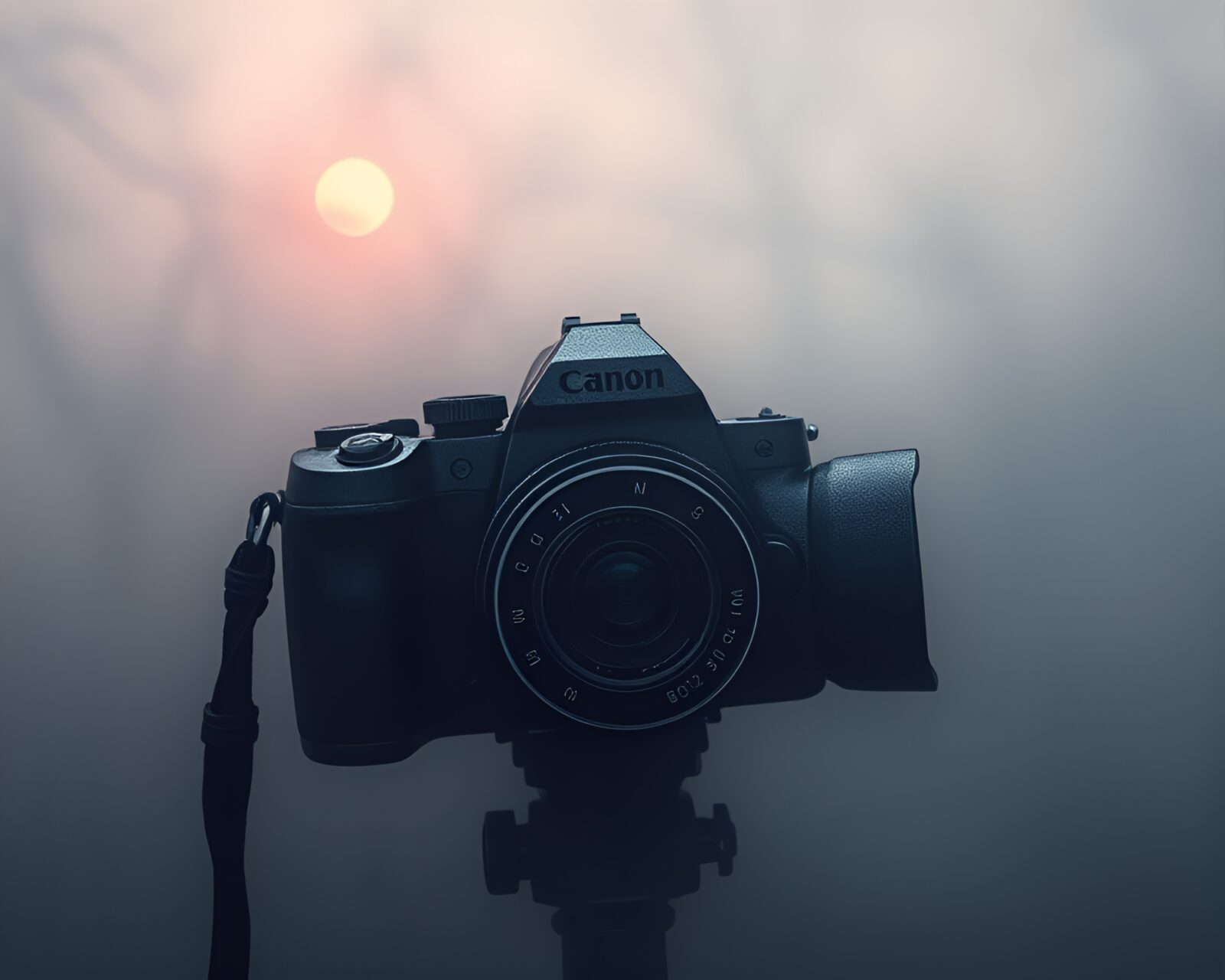 Mysterious camera obscura in fog with intricate tattoo art