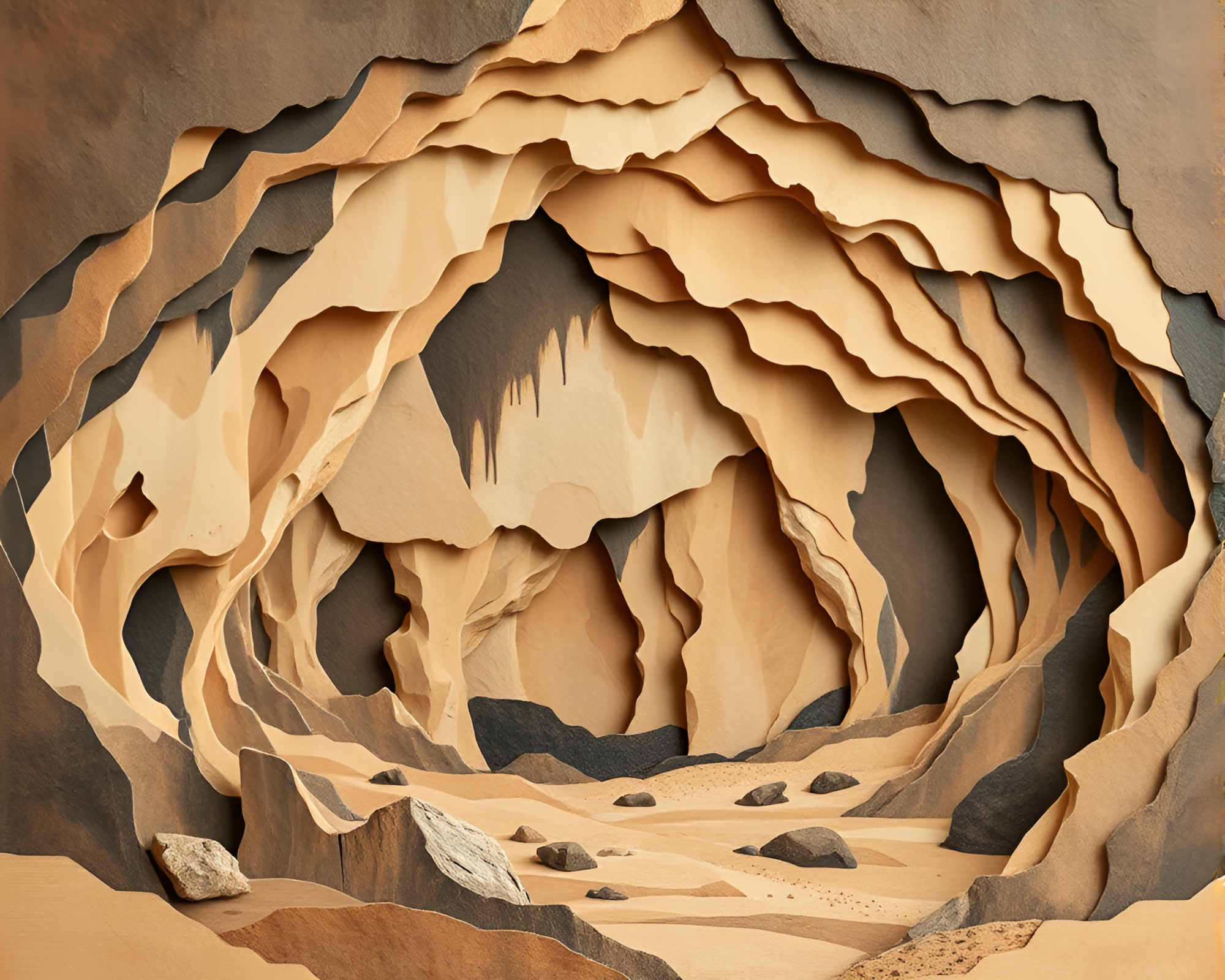 Maximalist Cave Painting Collage in Muted Earth Tones – free AI stock image