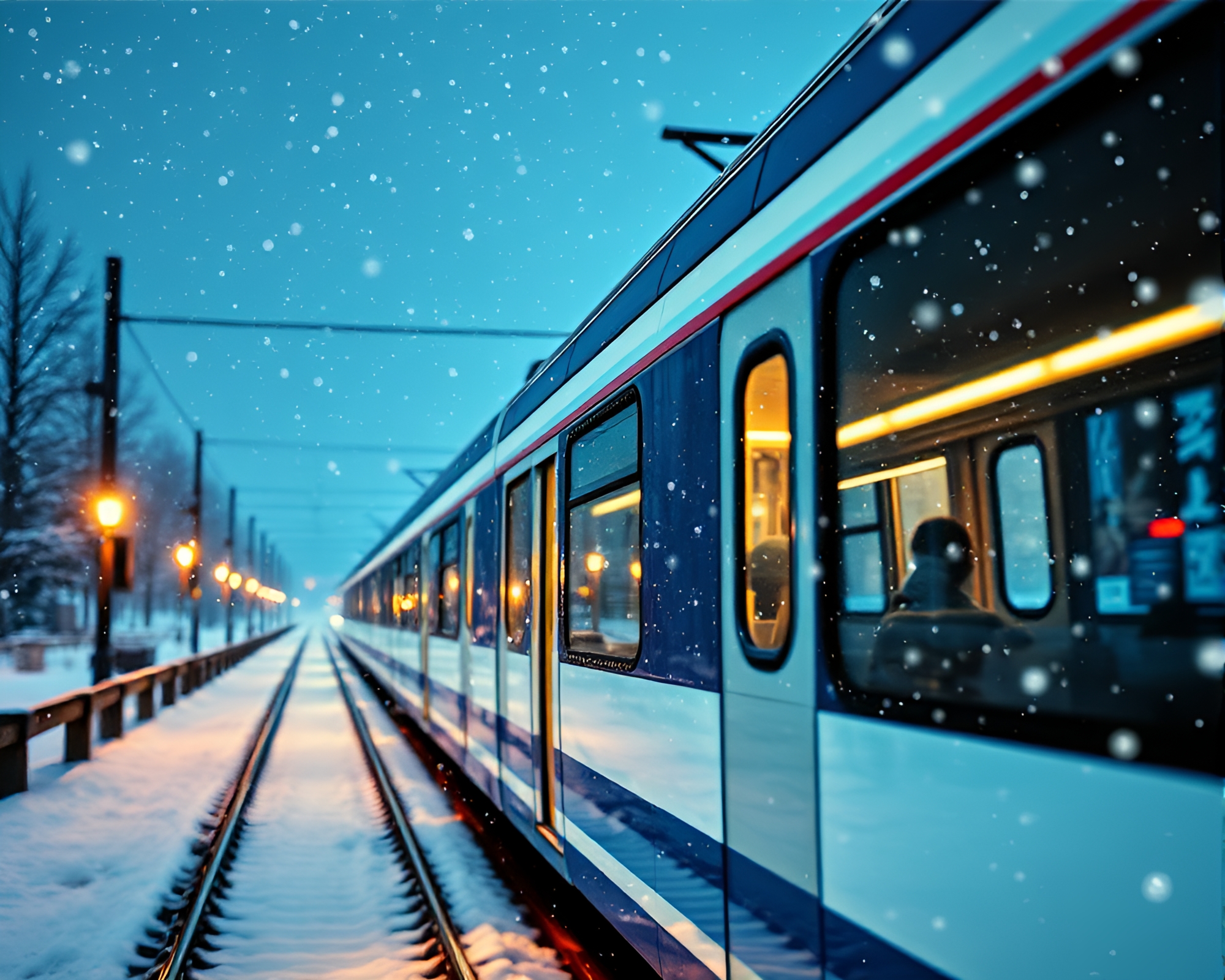 Monorail Photocollage in Snow-Kissed Light – free AI stock image