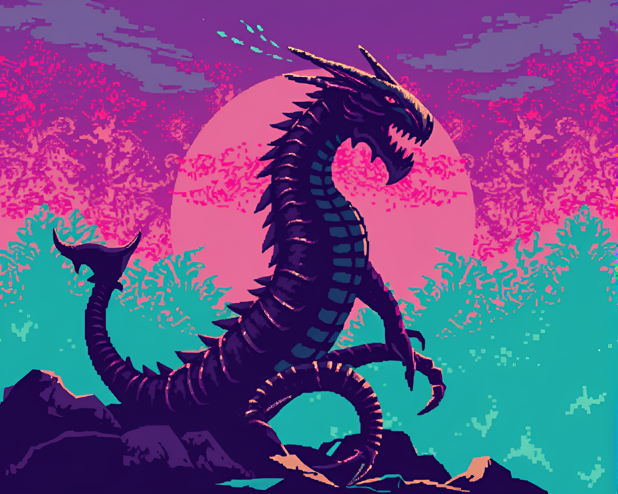 Pixelated Hydra Emerges in Grunge Nightfall – free AI stock image