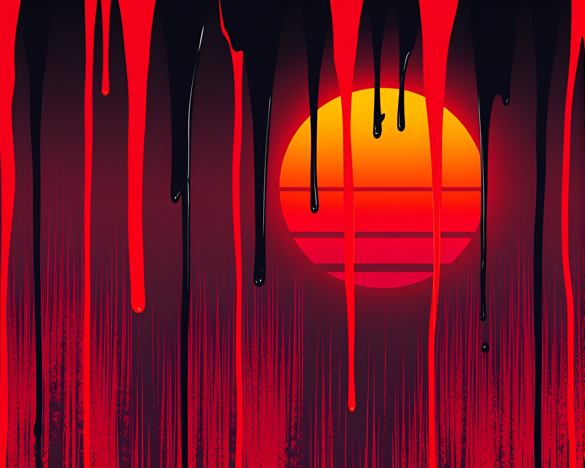 Sunset Synthwave: Neon Crosshatch Drip Artwork – free AI stock image