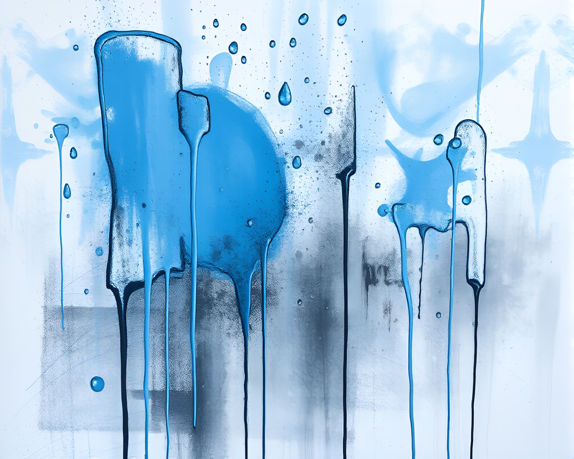 Dew Drops Charcoal Sketch with Ice-Blue Graffiti – free AI stock image