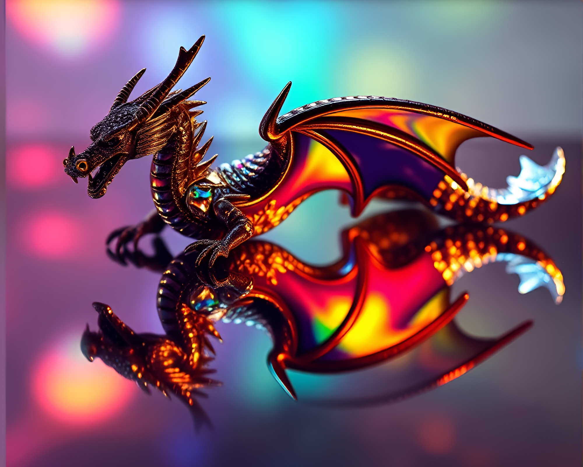 Dragon Reflection in Holographic Mirror Shard – free AI stock image