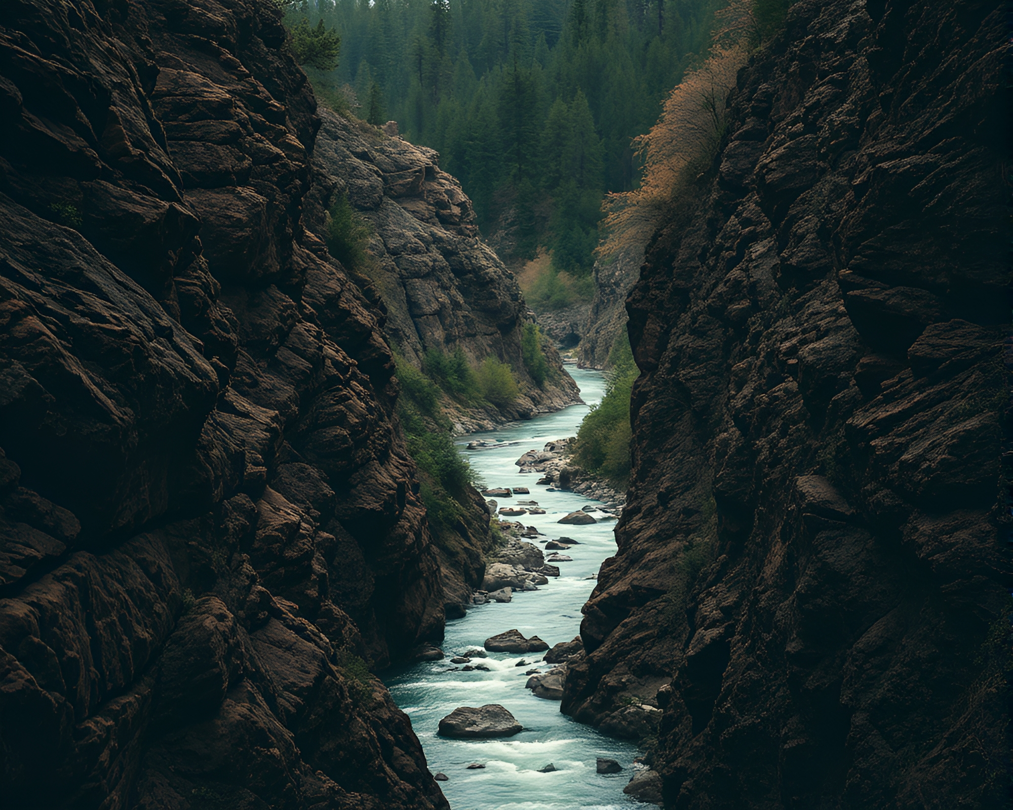 Savage River Close-Up: Noir Canyon Rust Tone – free AI stock image