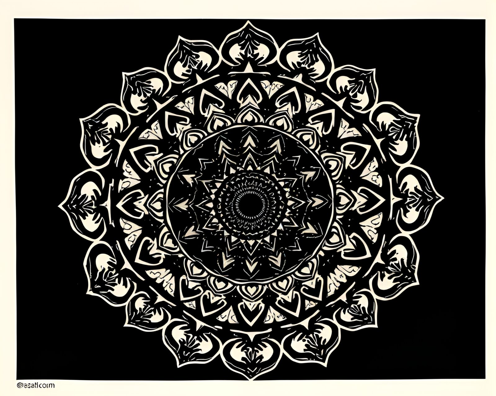Colorful mandala design bathed in theatrical lithography lighting