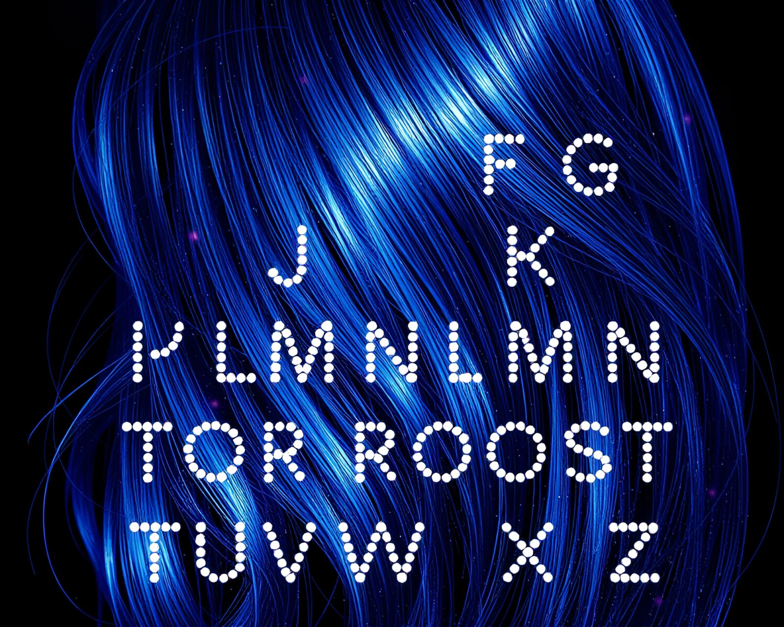 Abstract pointillist dots in runic symbols with sapphire lighting