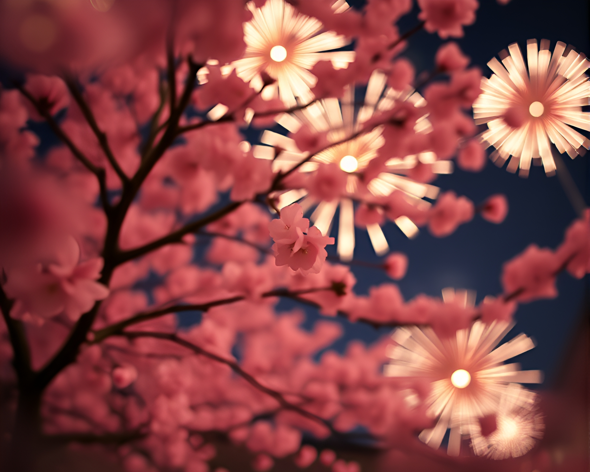 Cherry Blossom Fireworks Illumination – free AI stock image