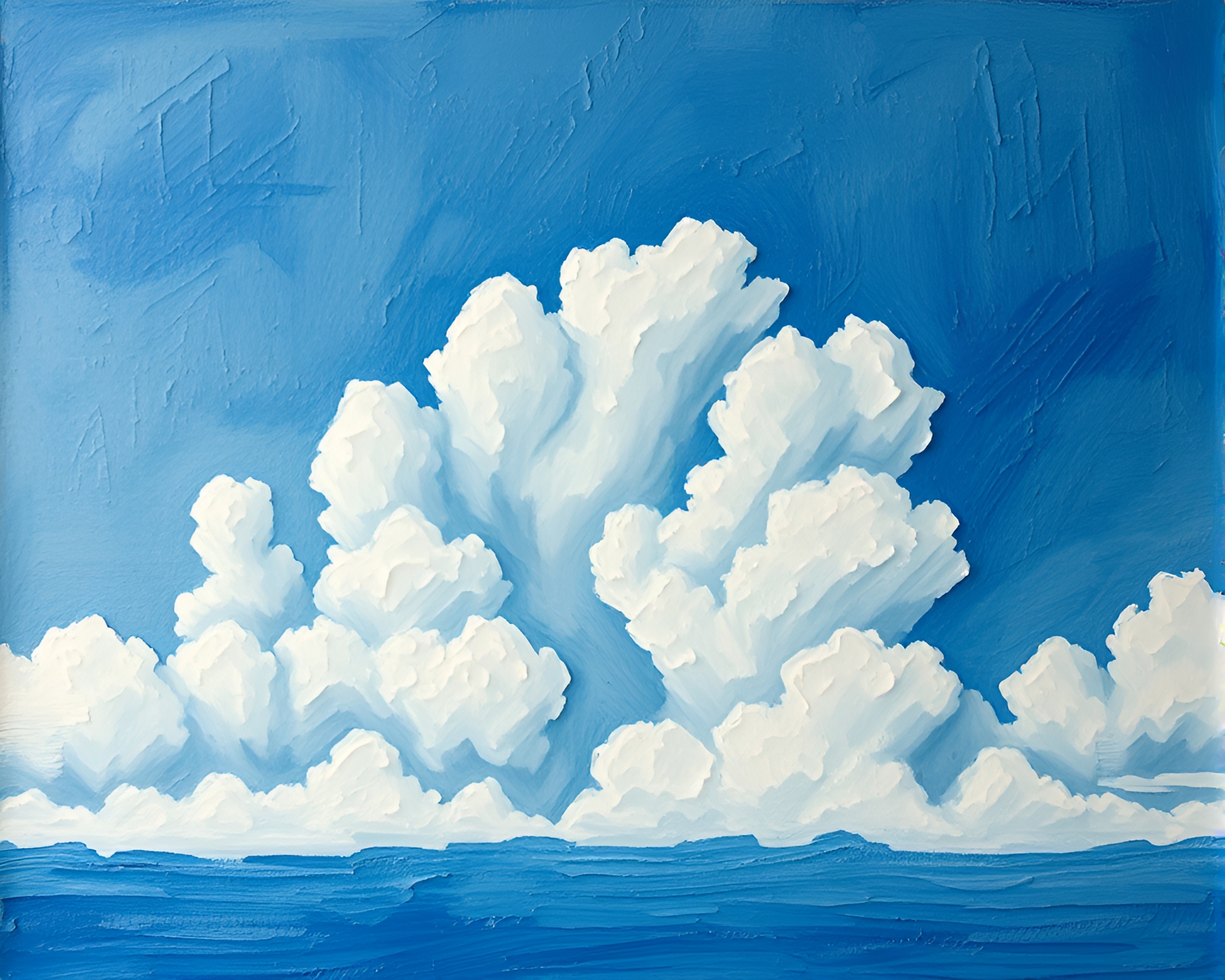 Majestic Clouds Over Rustic Pottery: Palette Knife Painting – free AI stock image