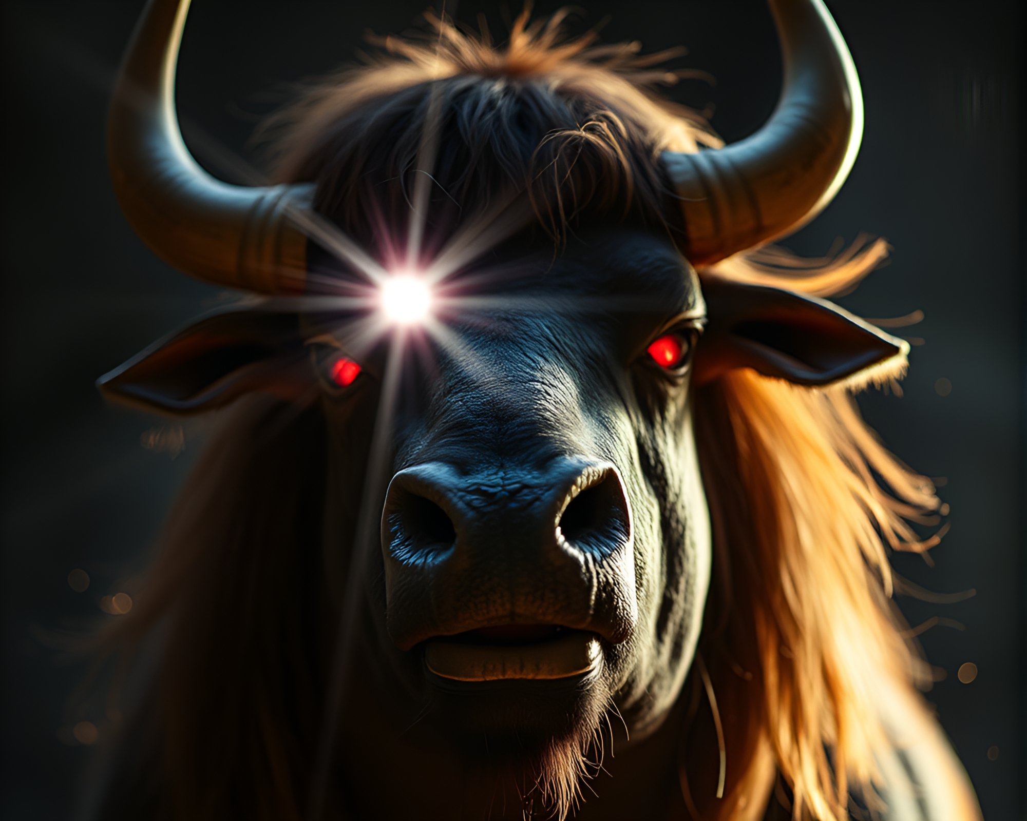 Majestic Minotaur Close-up in Dazzling Starburst Spotlight – free AI stock image