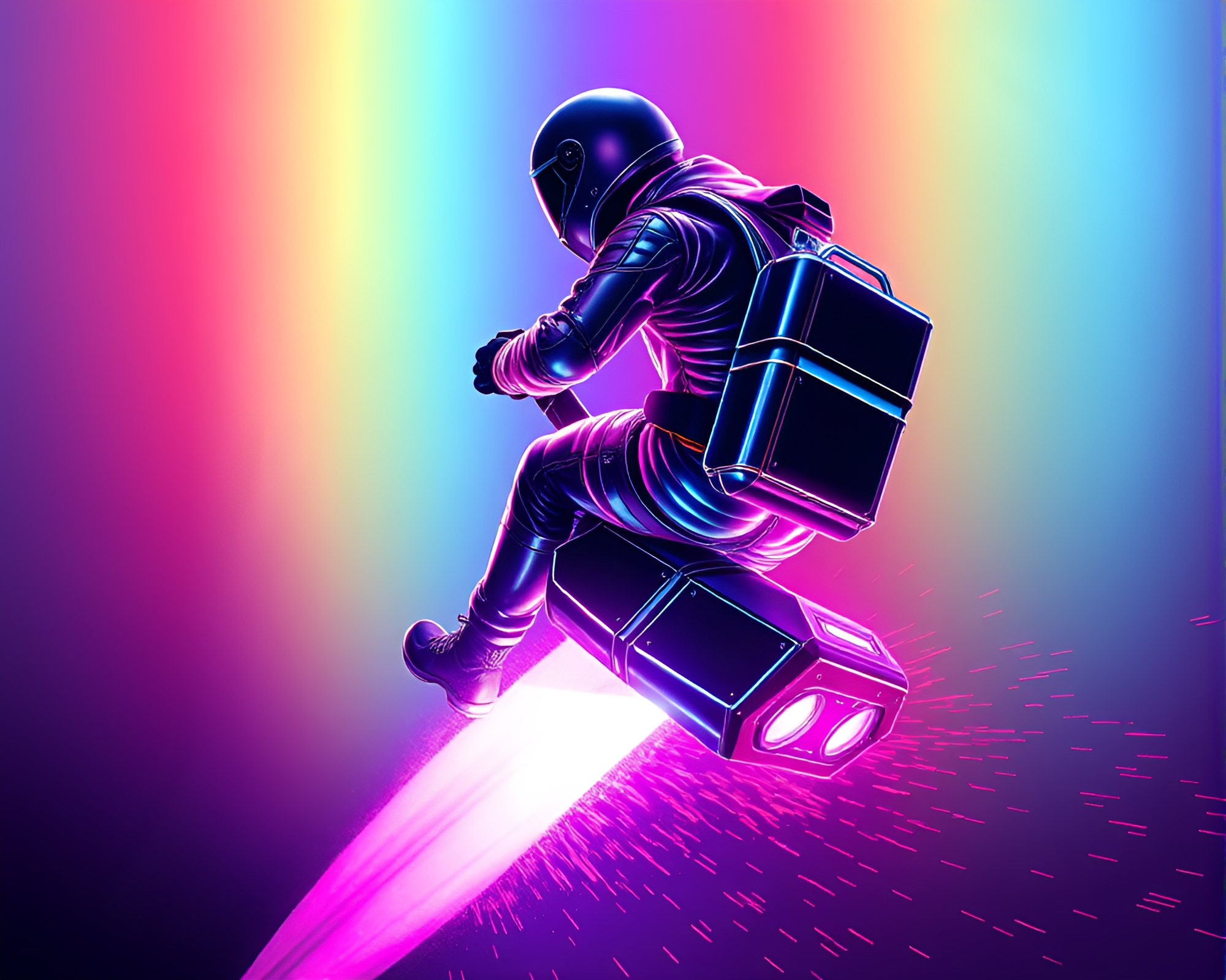 Futuristic Jetpack Neon Gradient Foil Stamping Illustration – free AI stock image