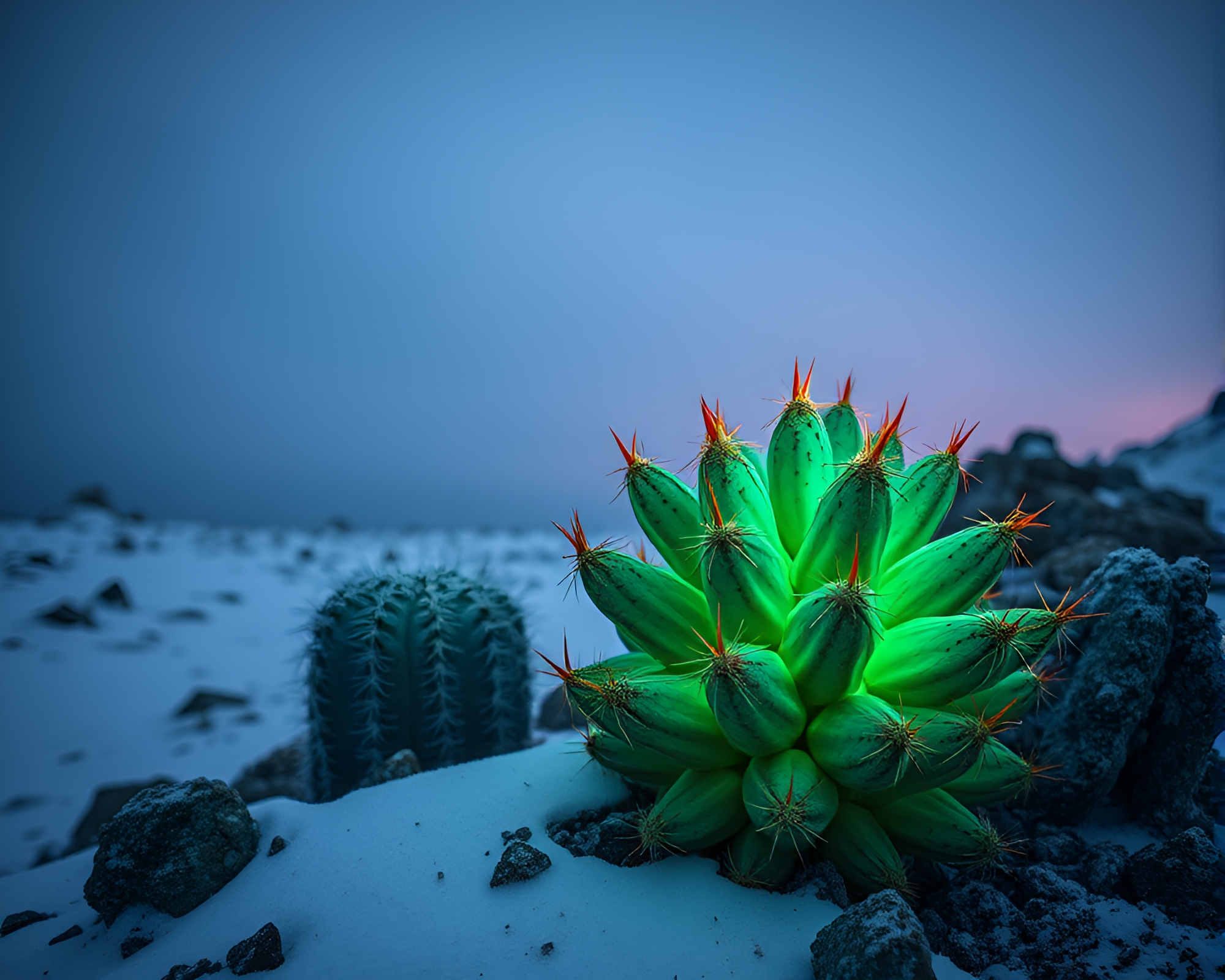Glowing Copper Cactus in Misty White Light – free AI stock image